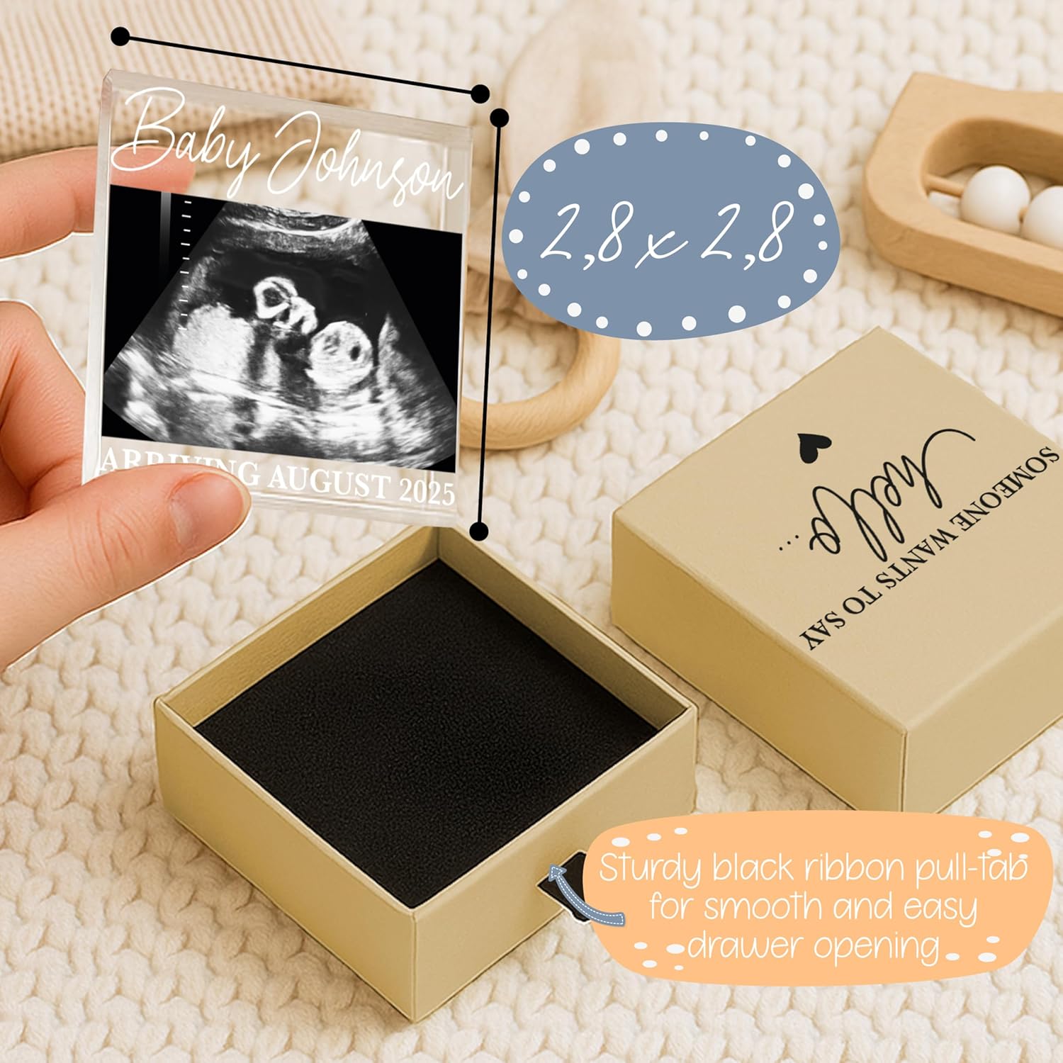 Personalized Pregnancy Keepsake Drawer Box with Ultrasound Frame