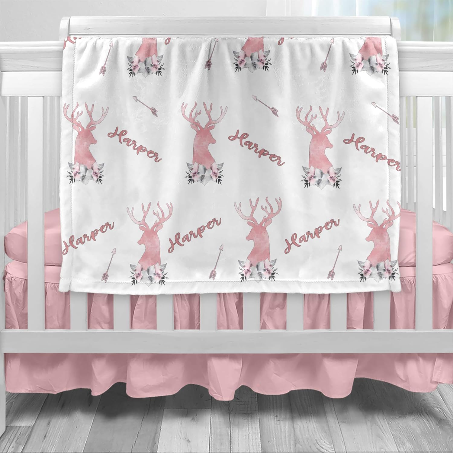 Personalized Baby Deer Blanket for Girls with Name