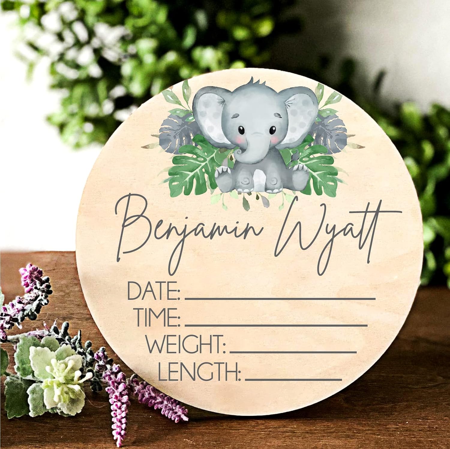 Personalized Jungle Elephant Birth Sign for Baby