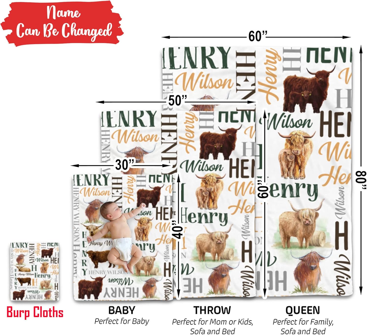 Personalized Cow Print Baby Blanket with Name