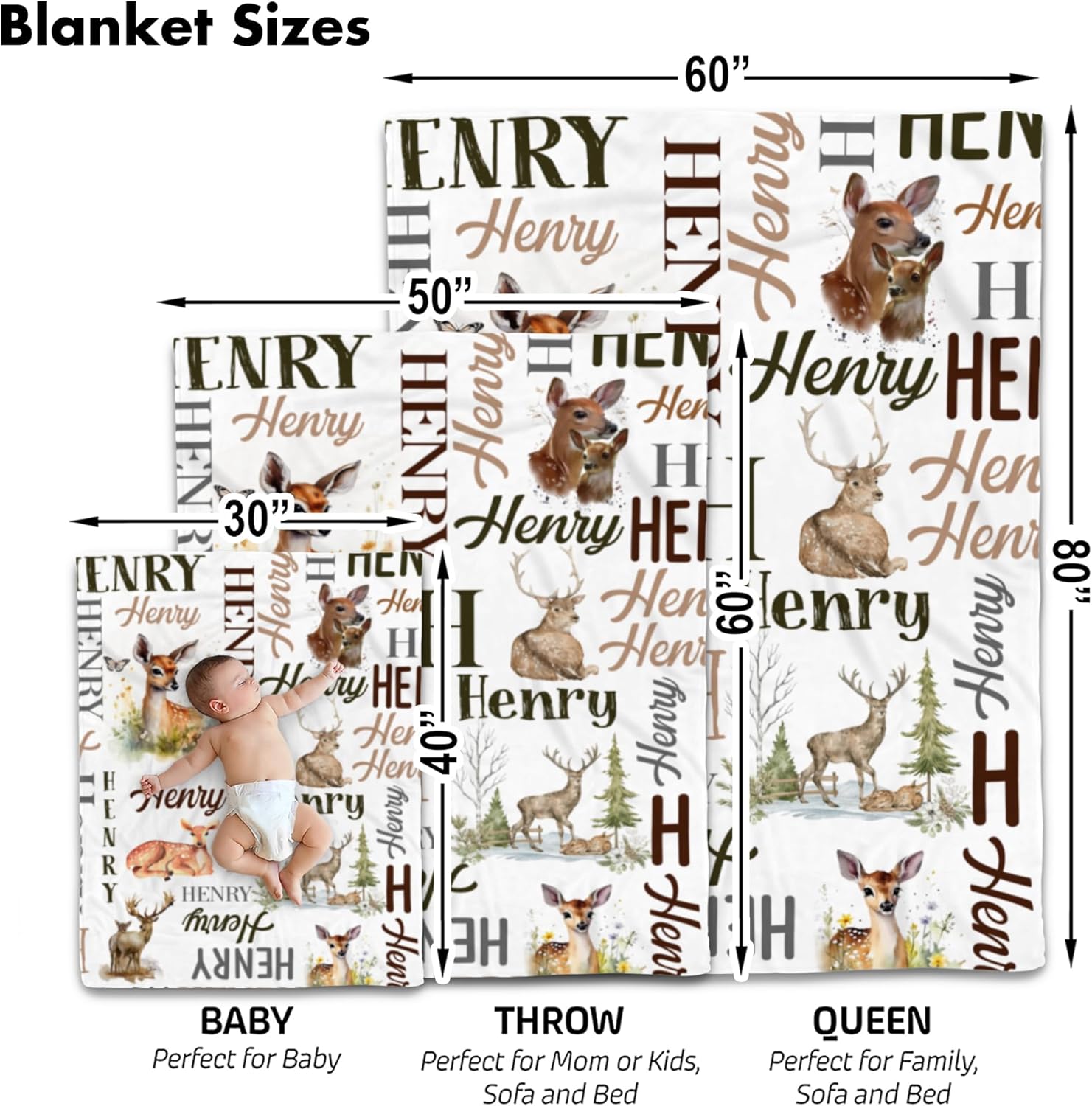 Personalized Deer Baby Blanket with Custom Name