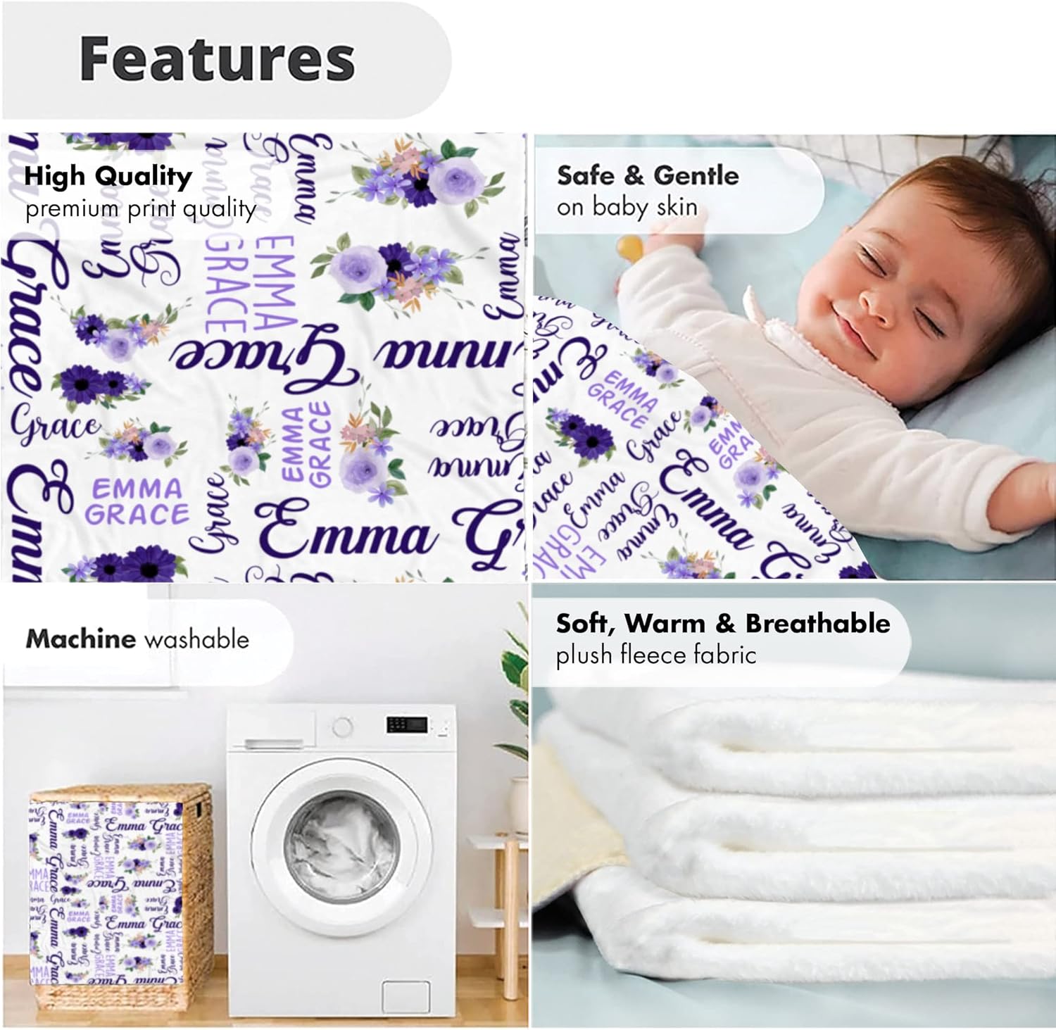VibeCustom Purple Themed Monogram Baby Blanket