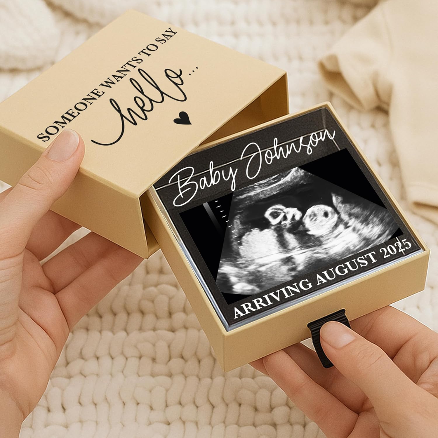 Personalized Pregnancy Keepsake Drawer Box with Ultrasound Frame