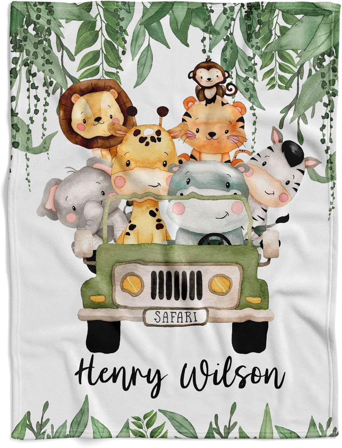Personalized Safari Baby Blanket with Custom Name