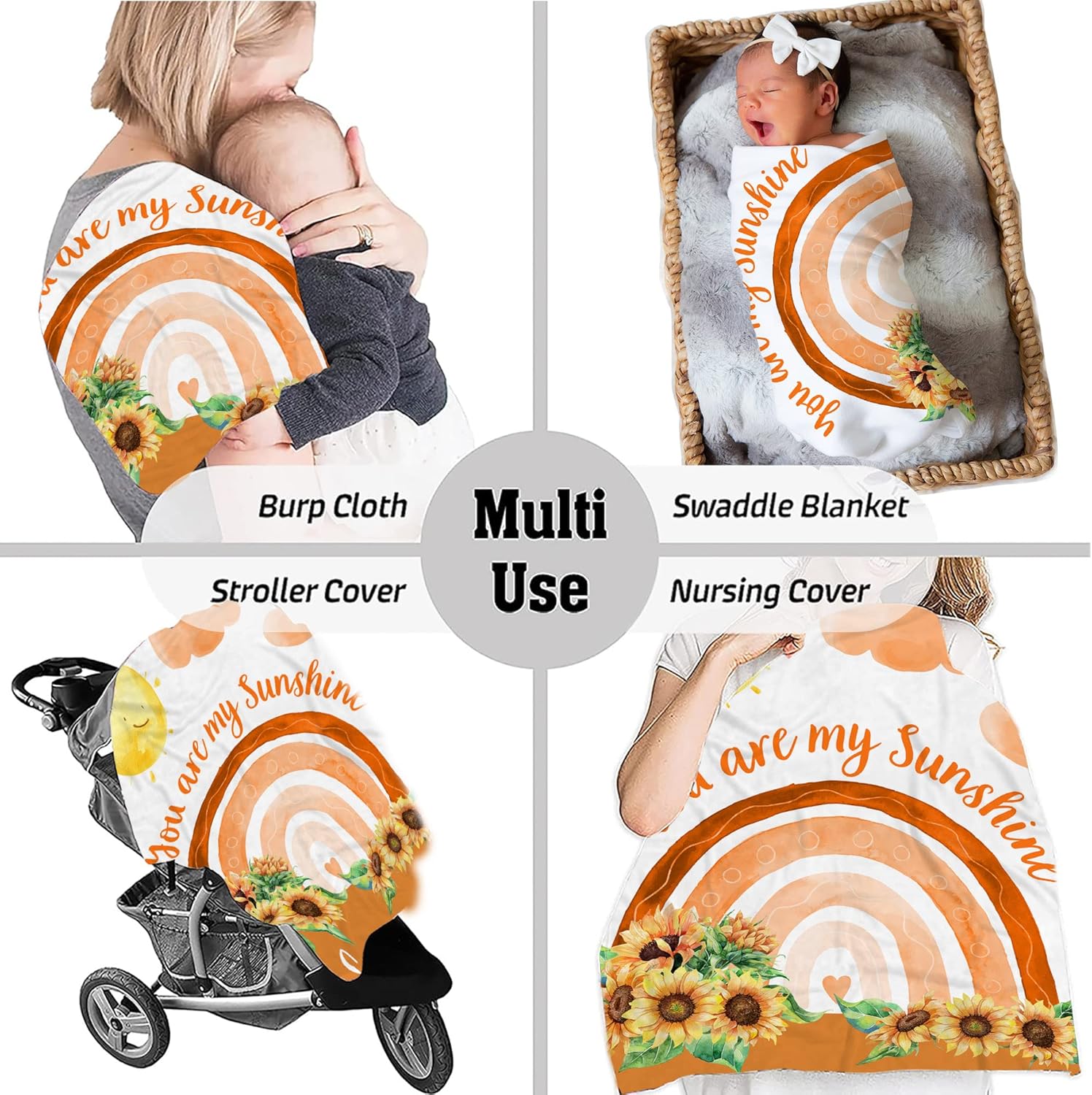 Personalized Sun and Clouds Baby Blanket - You are My Sunshine