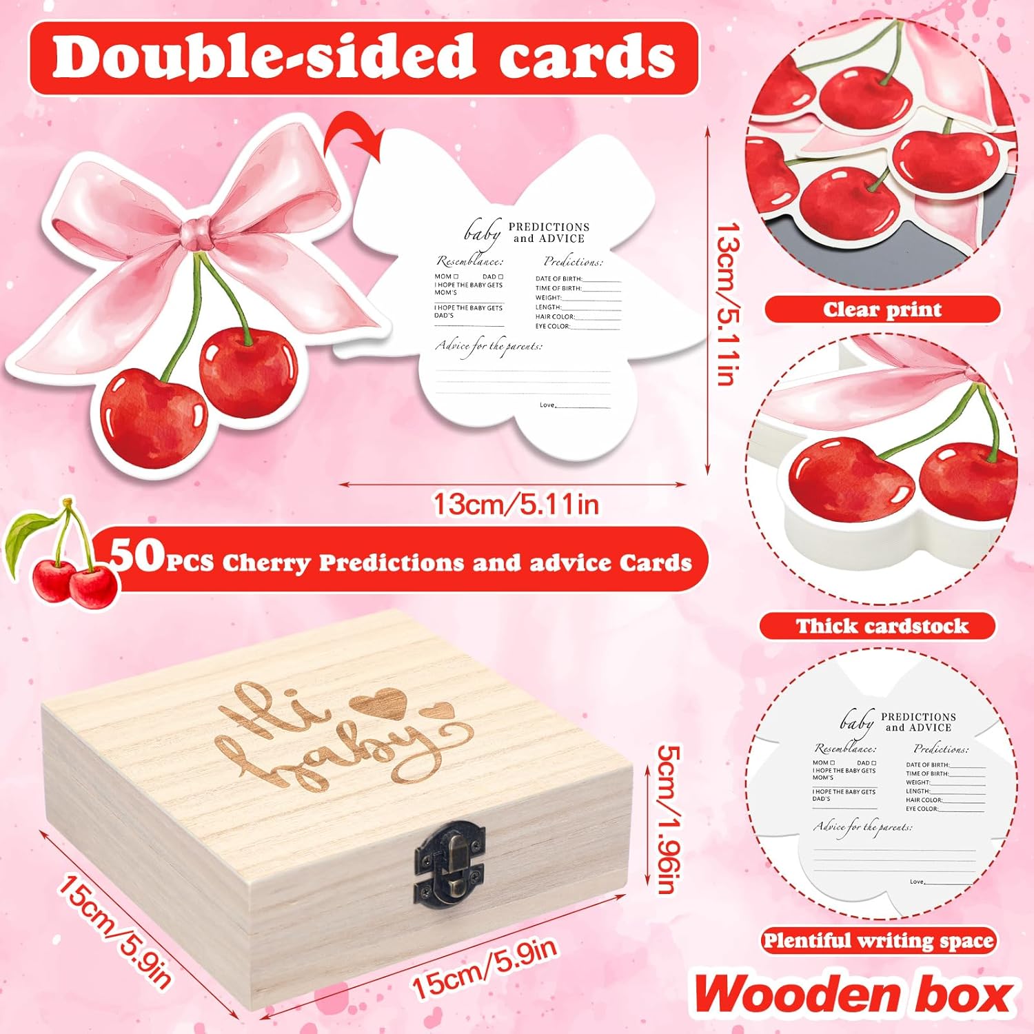 RattanView 50 Pcs Baby Shower Prediction Cards with Wooden Box