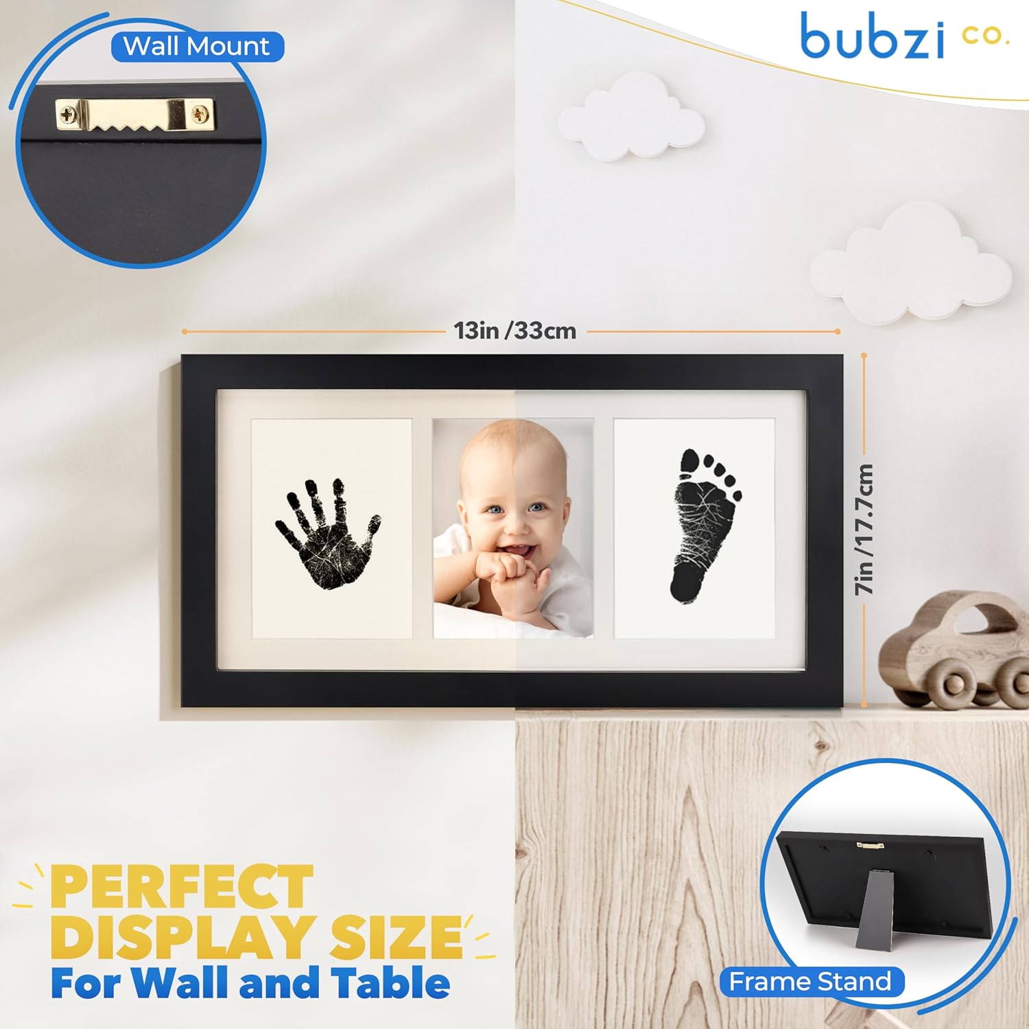 Bubzi Co Handprint Footprint Kit for Newborns Jet Black Photo Frame