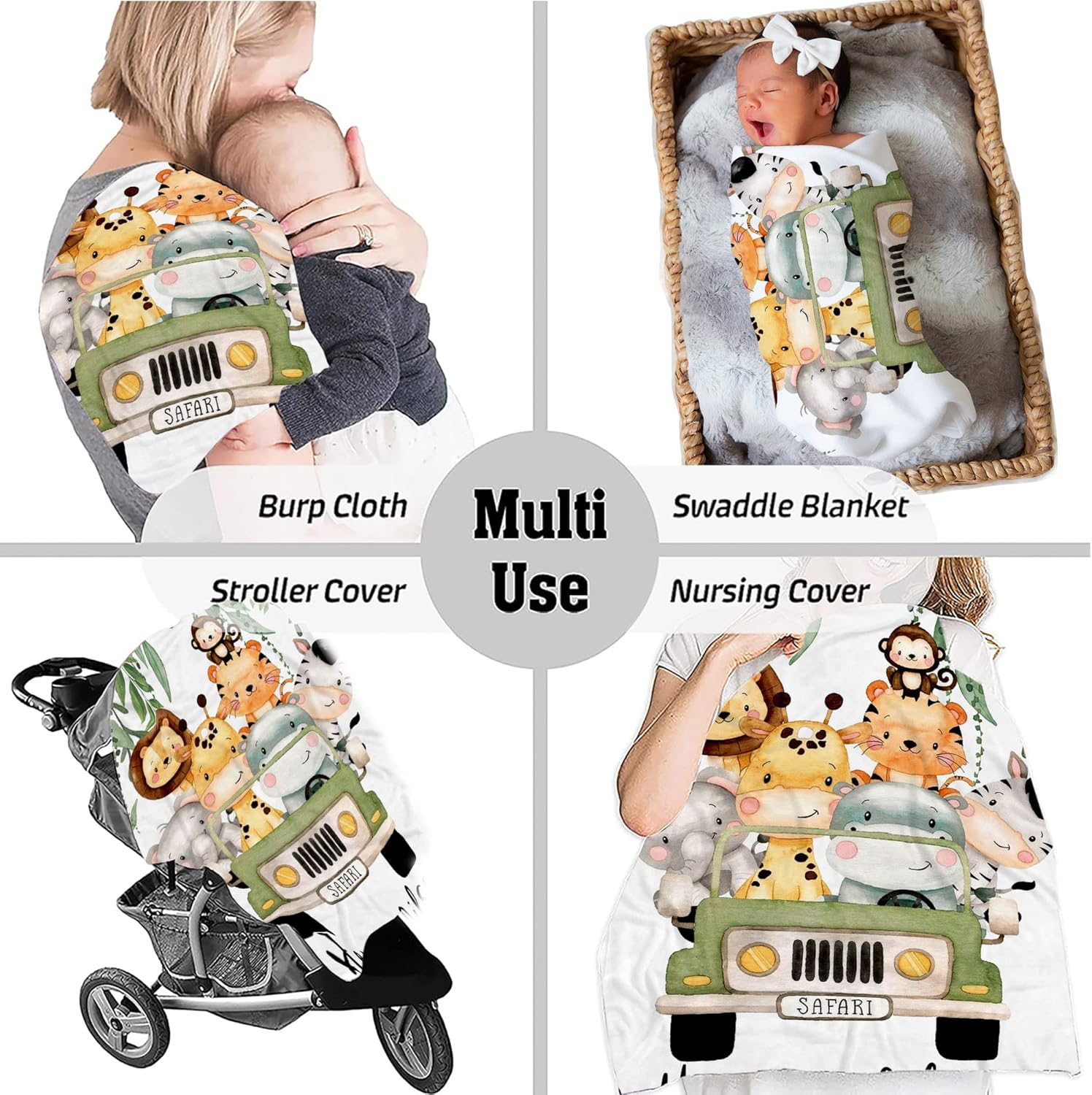 Personalized Safari Baby Blanket with Custom Name