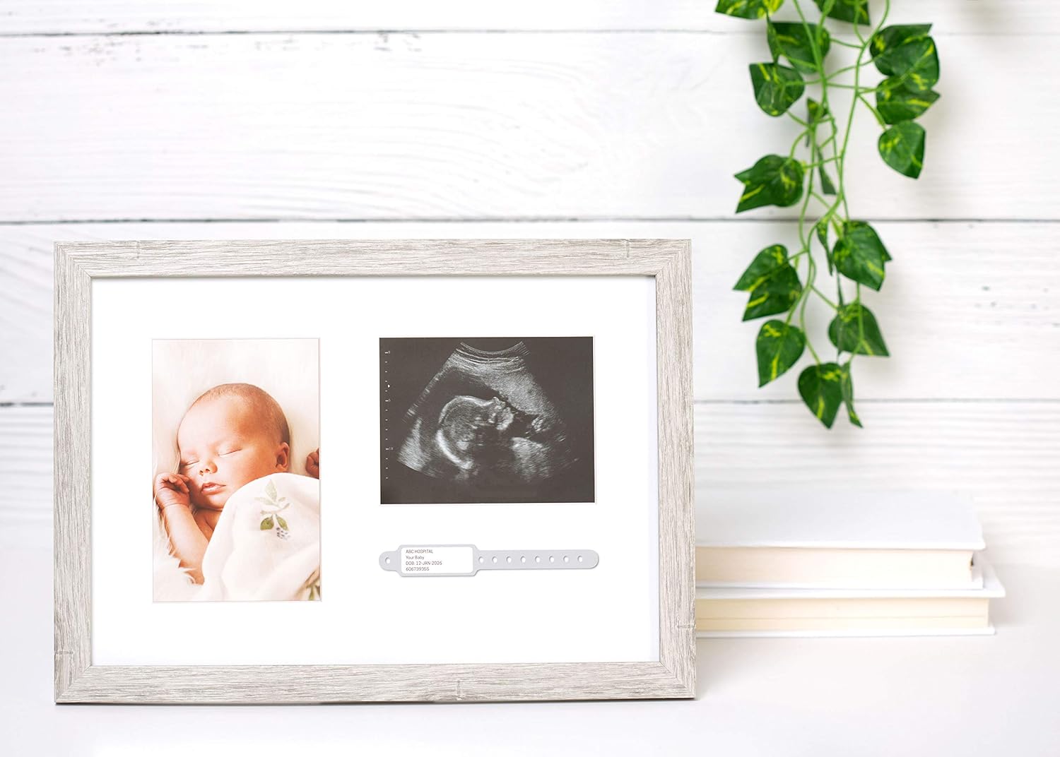 Kate Milo Rustic Picture Frame with ID Bracelet and Sonogram