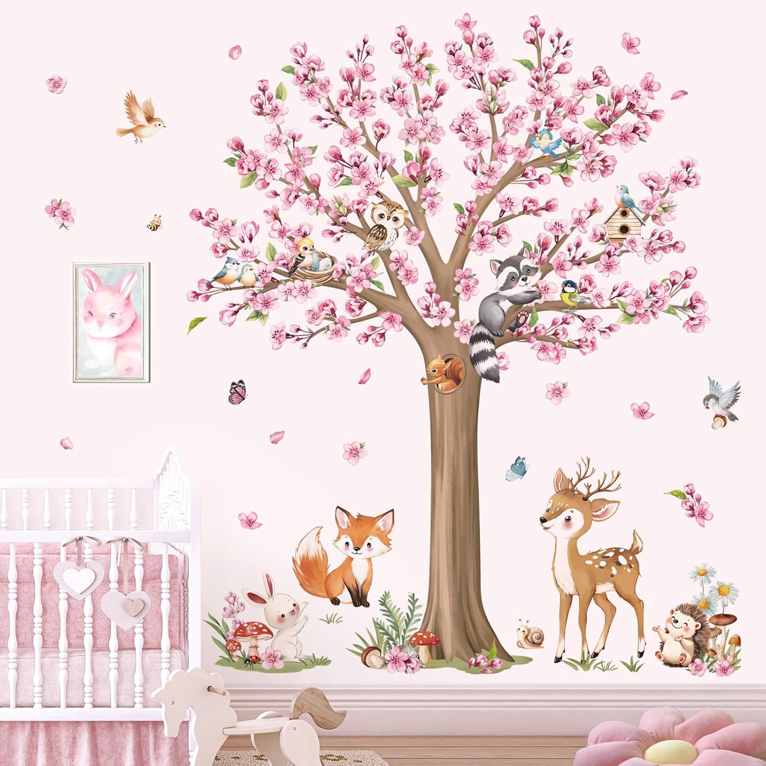 Decalmile Woodland Animals Flower Tree Wall Stickers 1