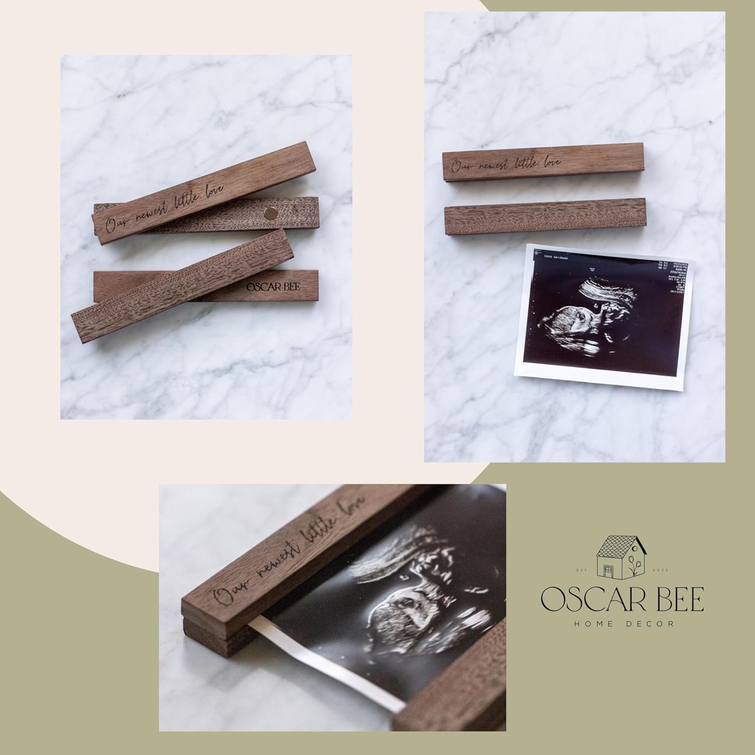 Oscar Bee Sonogram Frame Walnut Magnetic Ultrasound Keepake