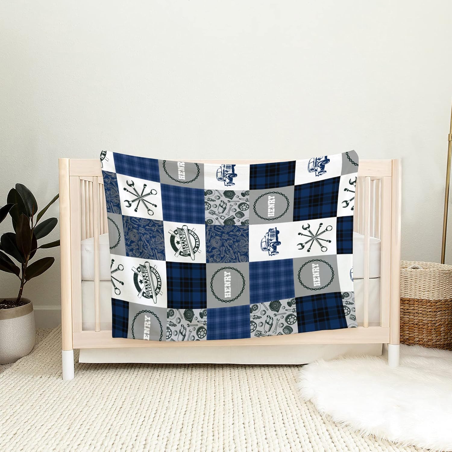 VibeCustom Personalized Mechanic Baby Blanket