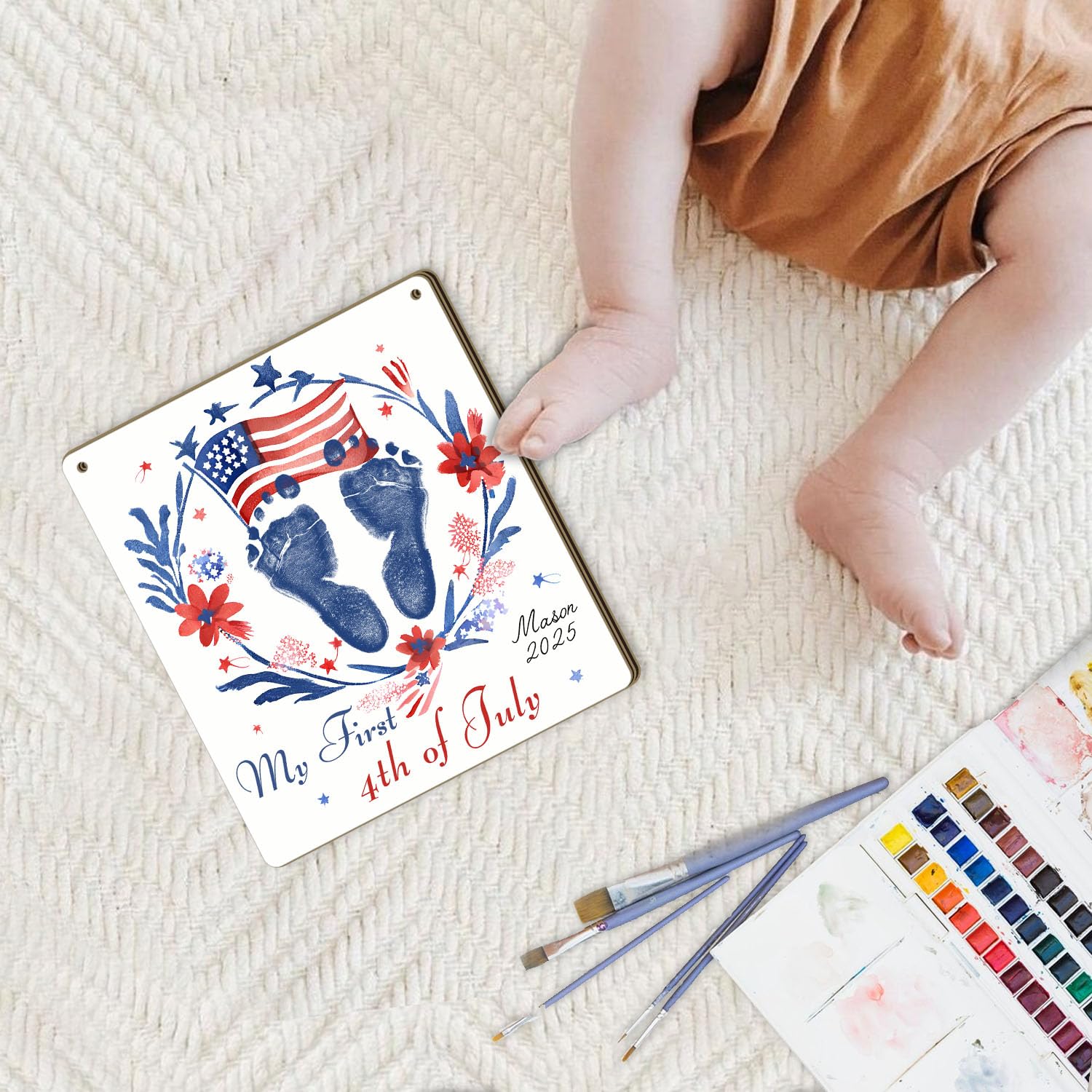 TRUMPETIC 4th of July Baby Handprint Kit DIY Keepsake Sign 8x9