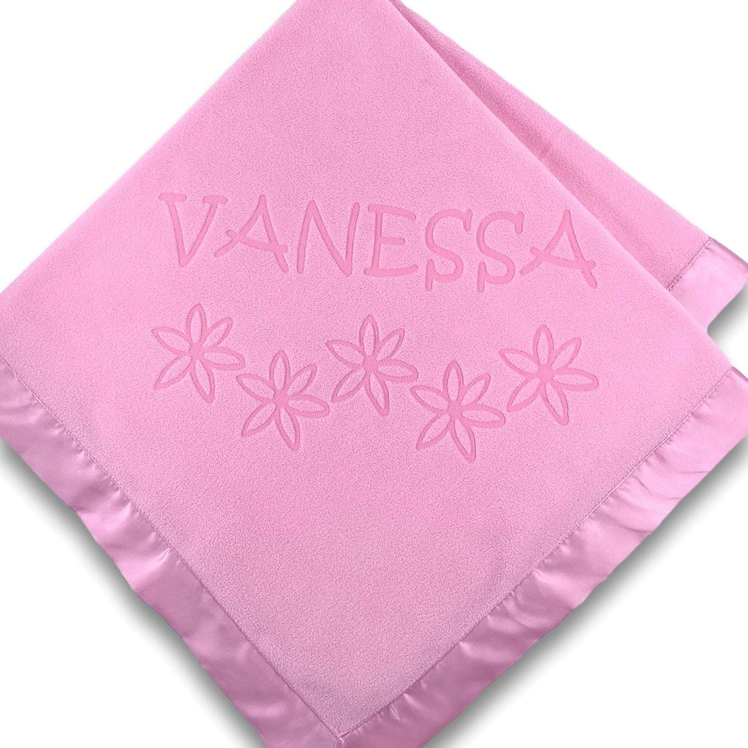 Custom Catch Personalized Girl Pink Baby Blanket with Flower Design