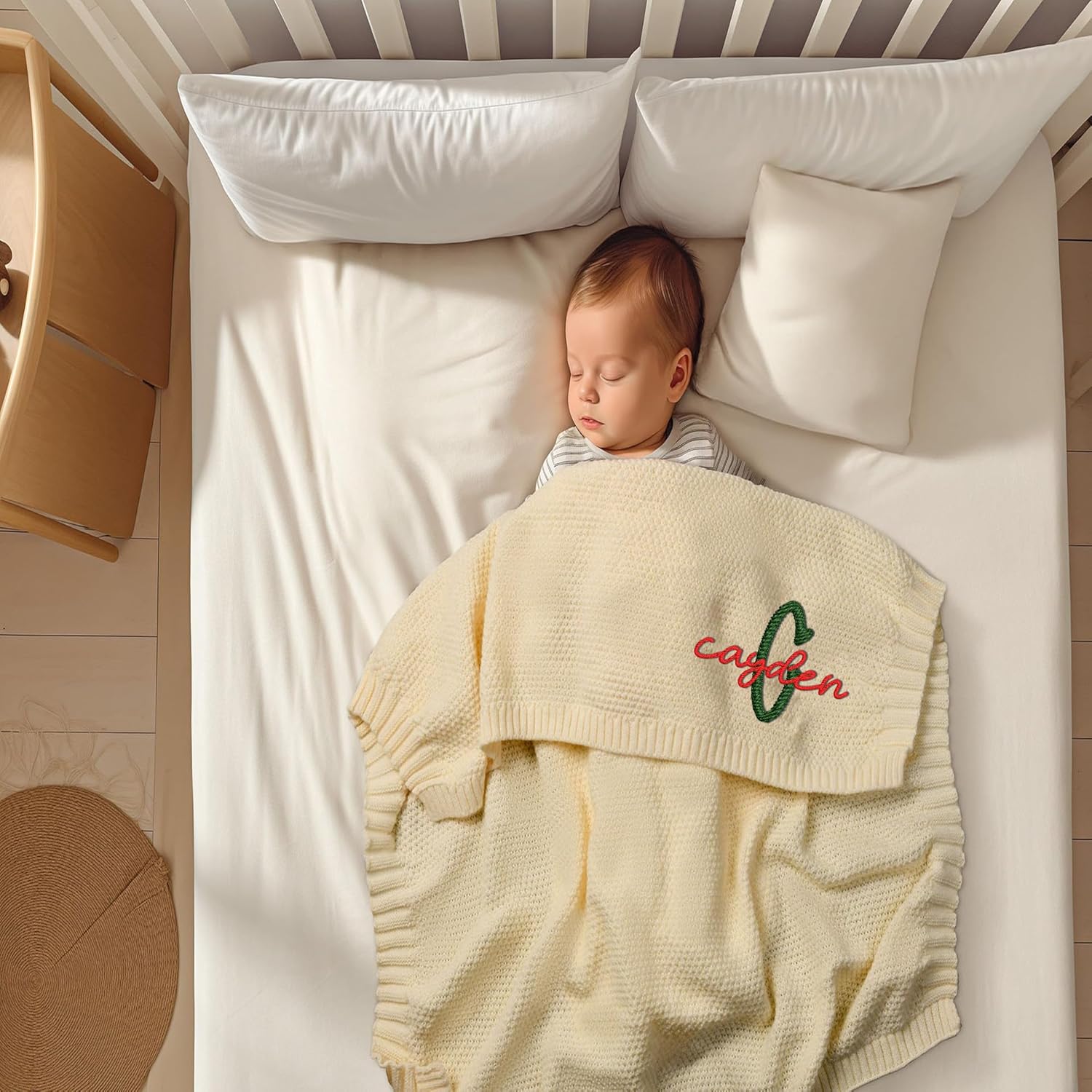 LOVELYPOD Personalized Knit Baby Blanket with Name