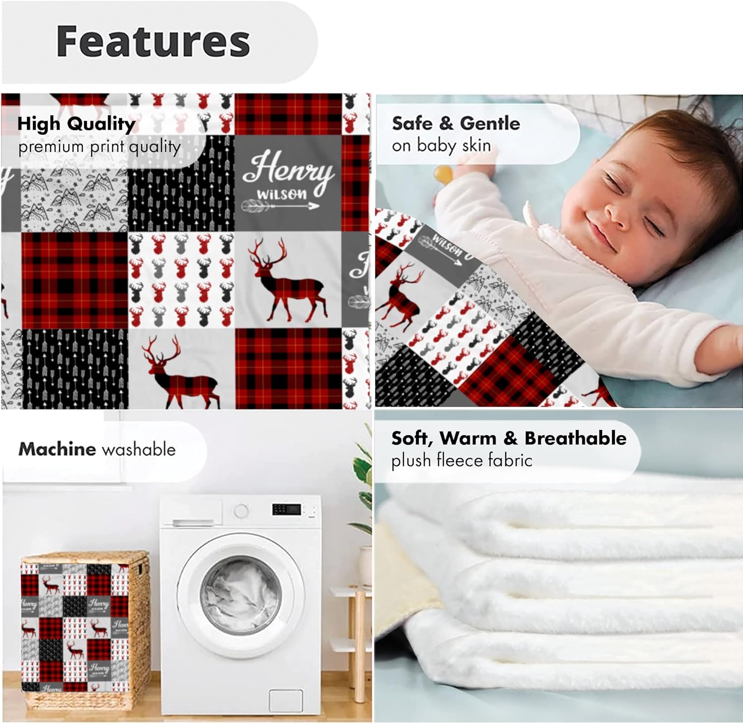 Personalized Reindeer Baby Blanket with Custom Name 1
