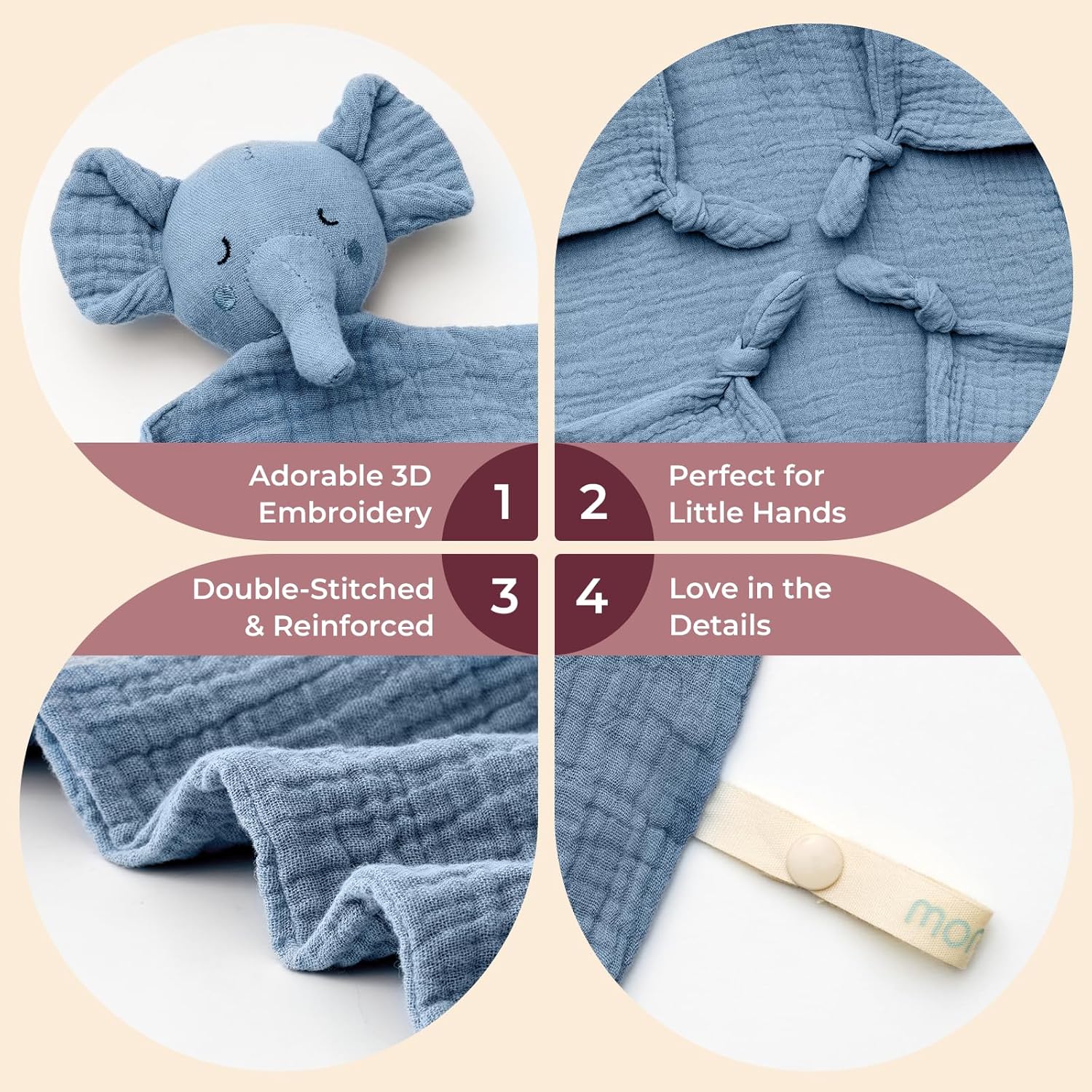 Momcozy Elephant Loveys Baby Blanket 14 Inch Blue
