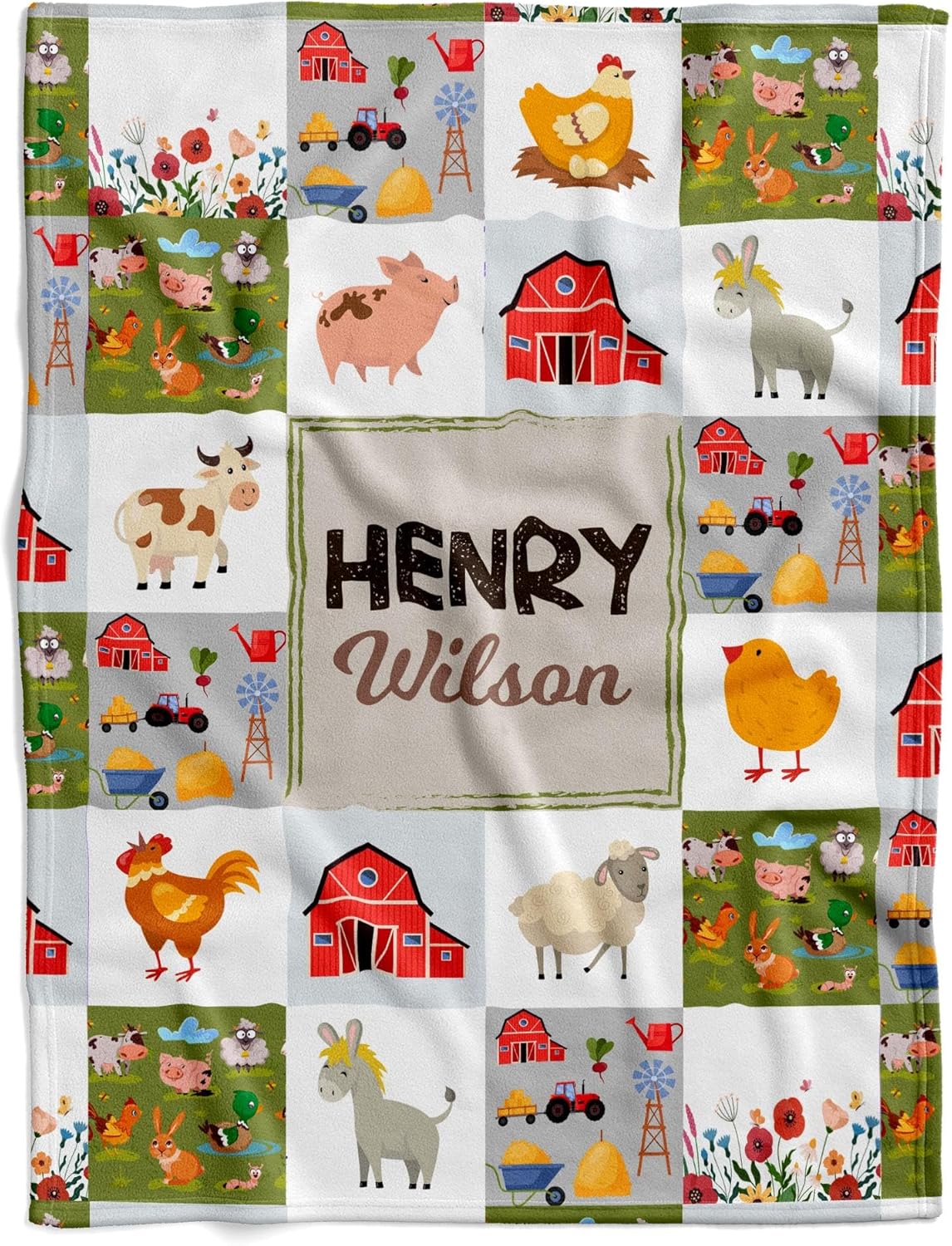 VibeCustom Personalized Farm Animal Baby Blanket