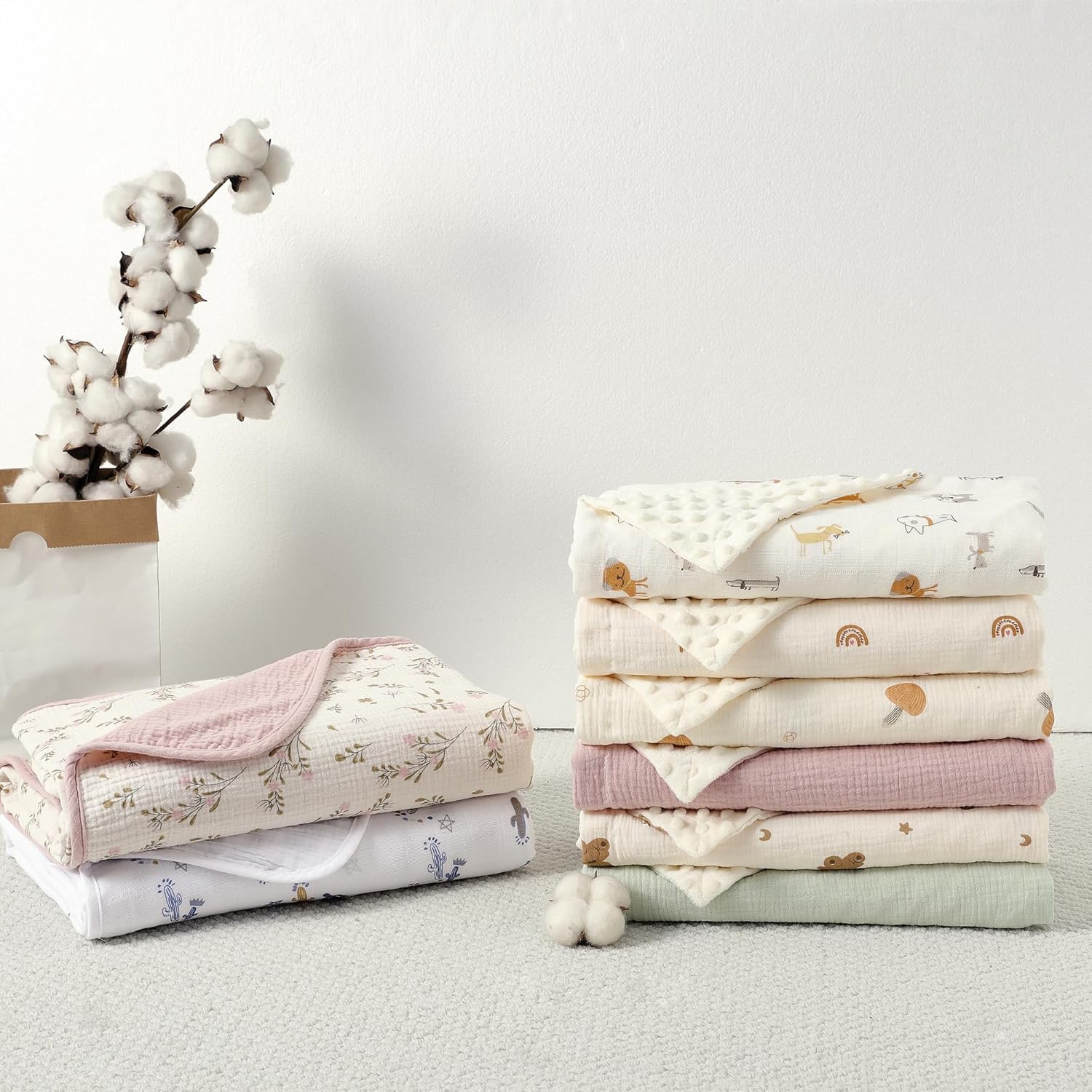 CREVENT Organic Muslin Baby Blanket with Mink Backing - 30 x 40