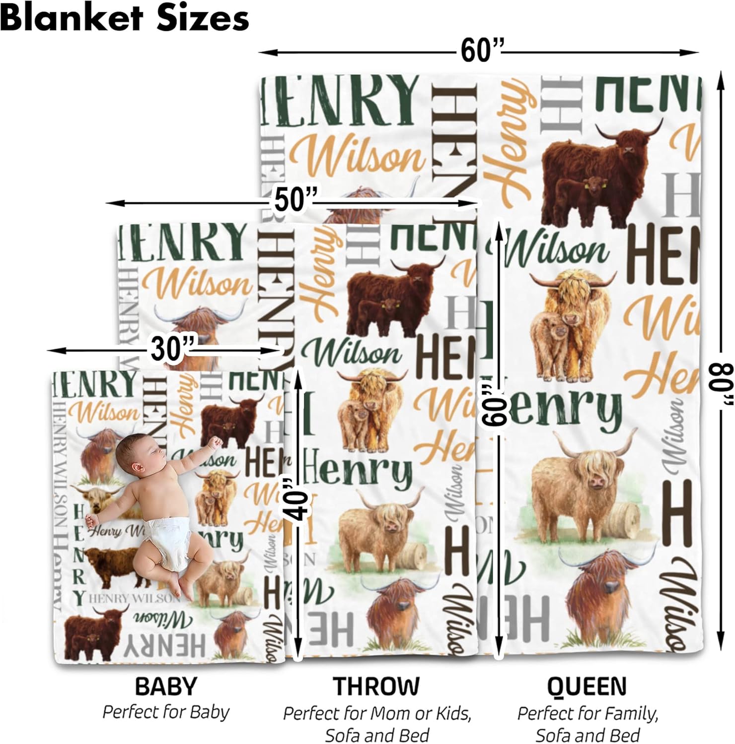 Personalized Cow Print Baby Blanket with Name