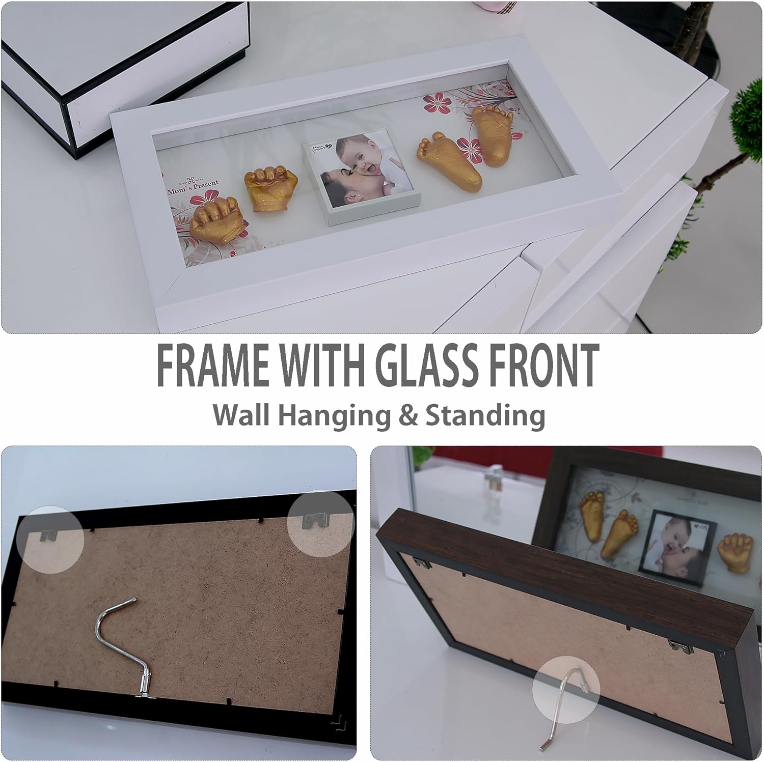 Love Moms Present Baby Hand Footprint Deluxe Casting Kit with Gold Frame