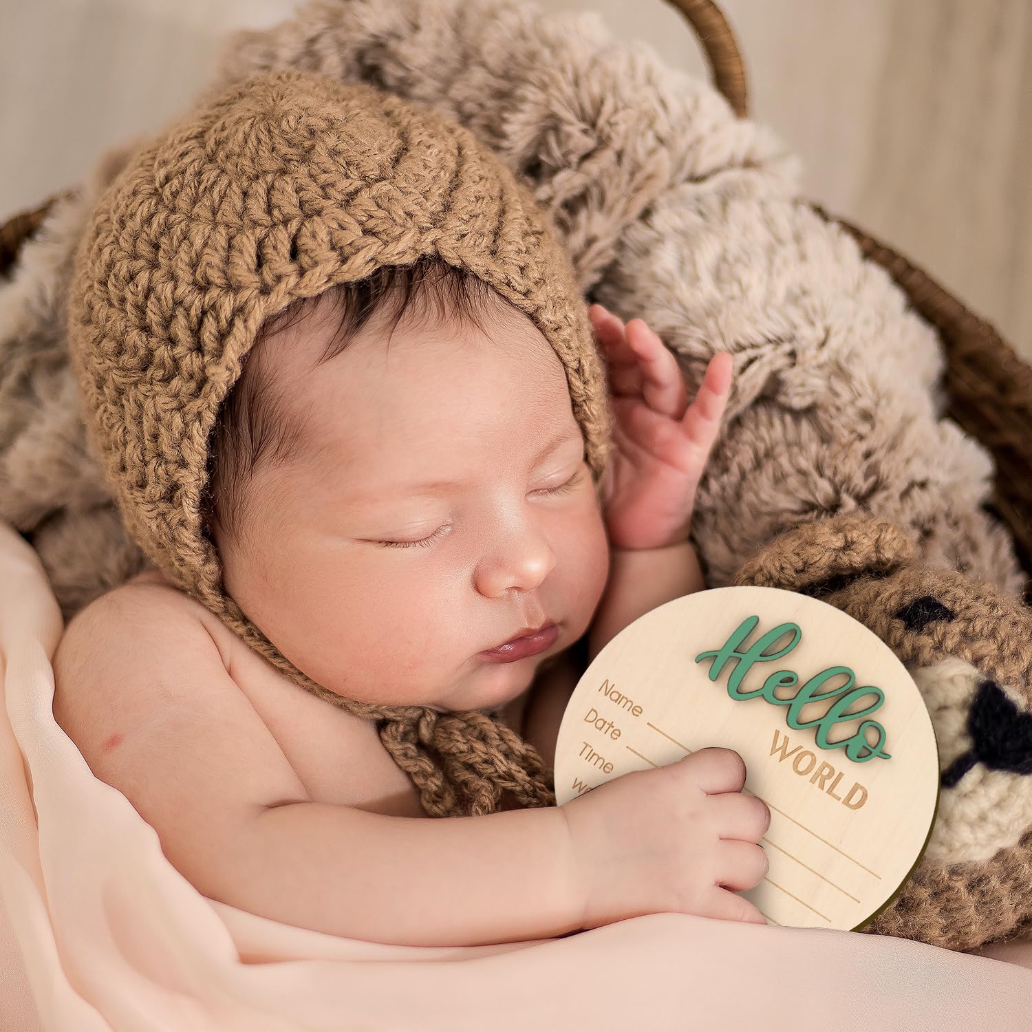 Baby Announcement Sign 59 Inch Wooden Hello World Welcome Plaque Green