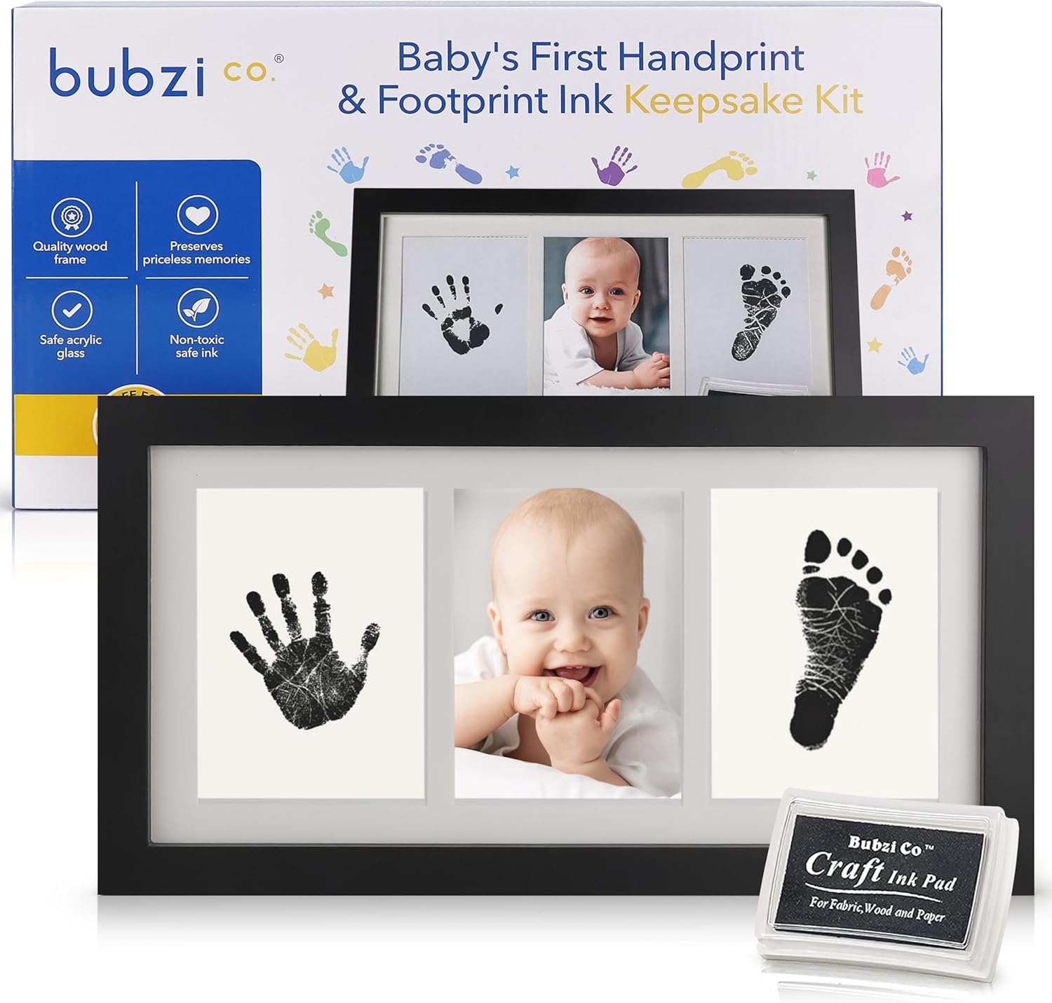 Bubzi Co Handprint Footprint Kit for Newborns Jet Black Photo Frame