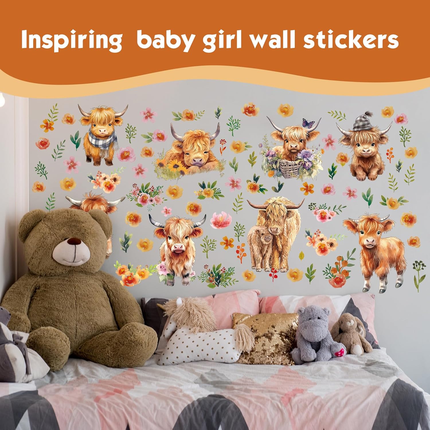 Yinder 12 Sheet 78 Pcs Highland Cow Wall Decals 1