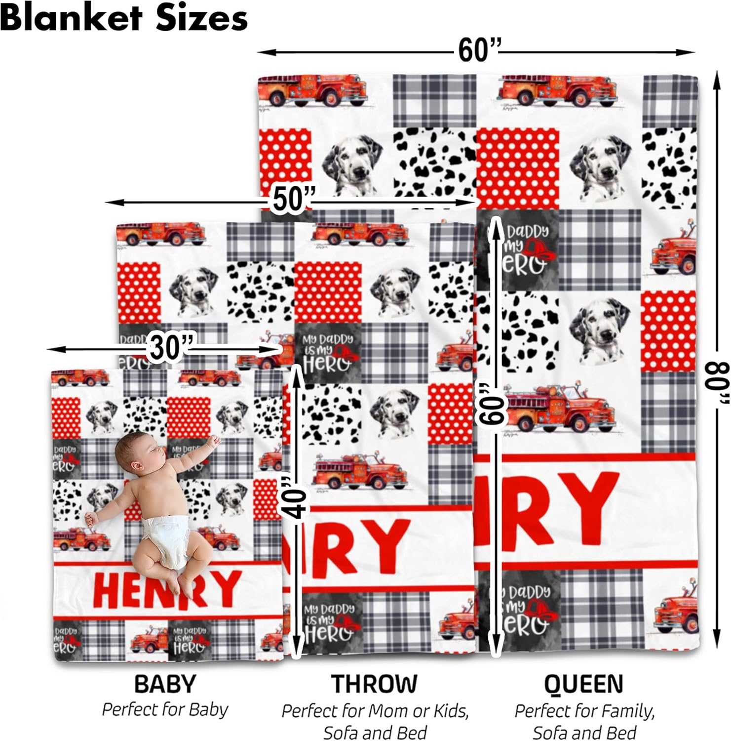 Personalized Baby Fire Truck Blanket with Name 1