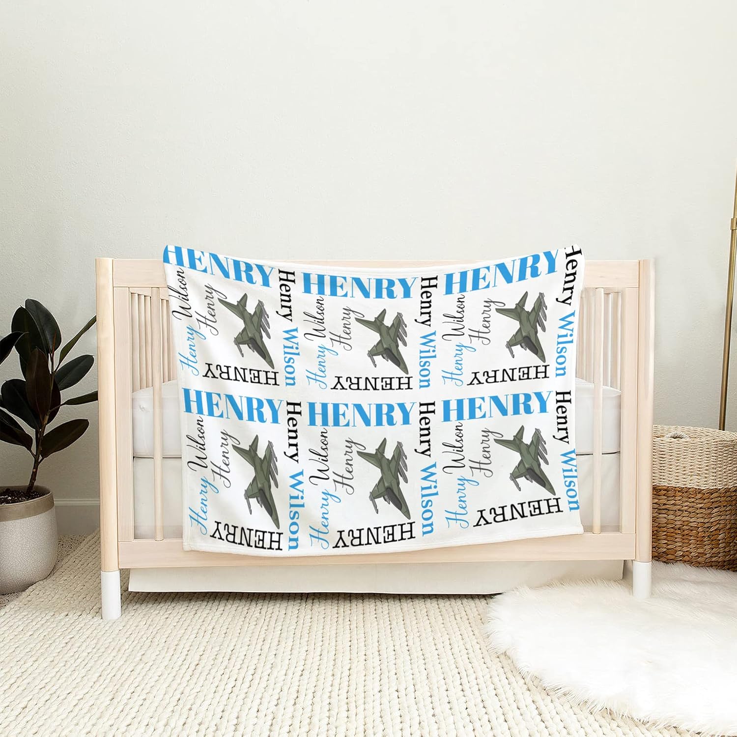 Personalized Military Airplane Baby Blanket with Custom Name