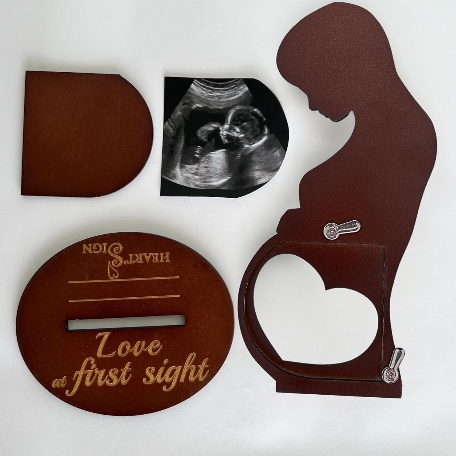 Hearts Sign Baby Ultrasound Photo Frame - Brown 1