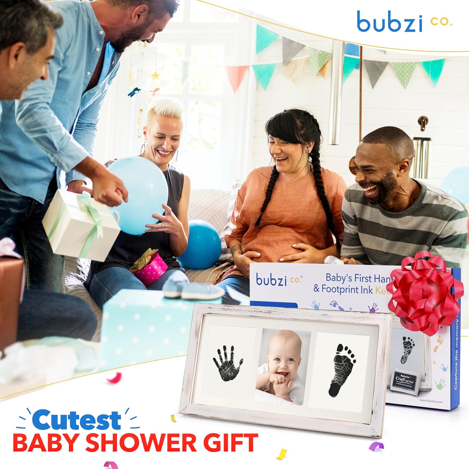 Bubzi Co Baby Handprint Footprint Kit with White Wash Frame