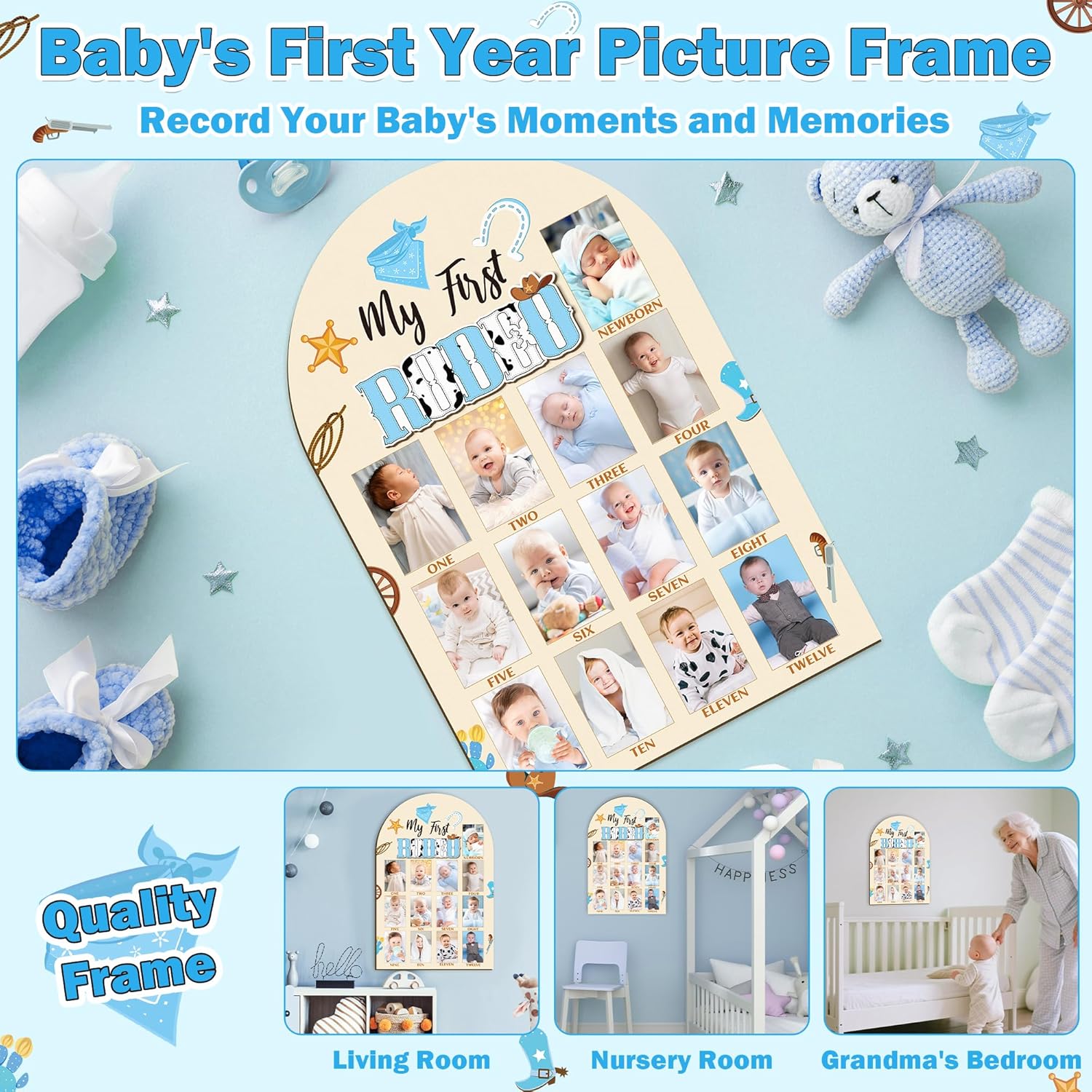 R HORSE Baby 1st Birthday 3D Cowboy Photo Board 12-Month Milestone Frame