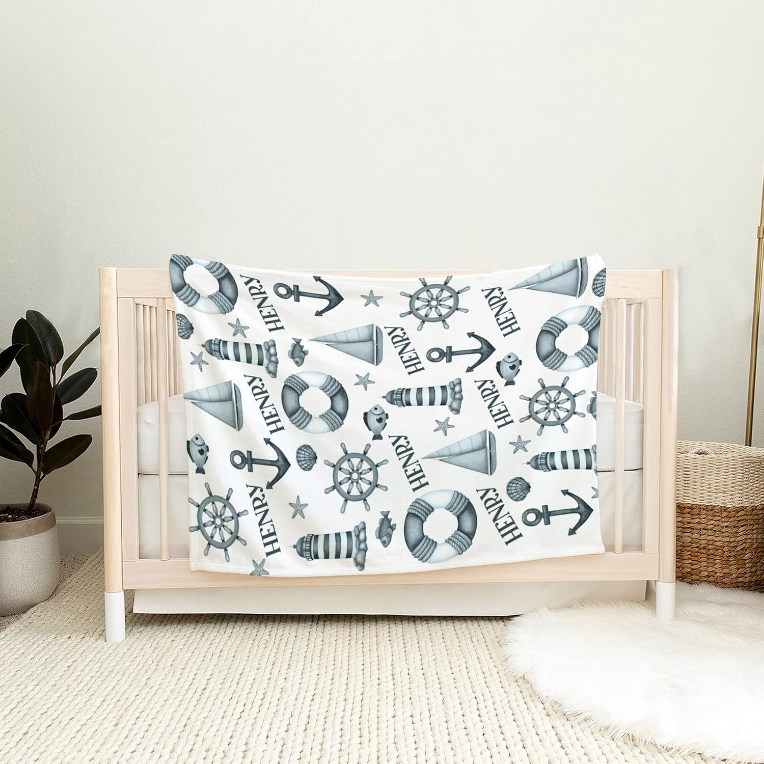 Personalized Nautical Baby Blanket with Custom Name