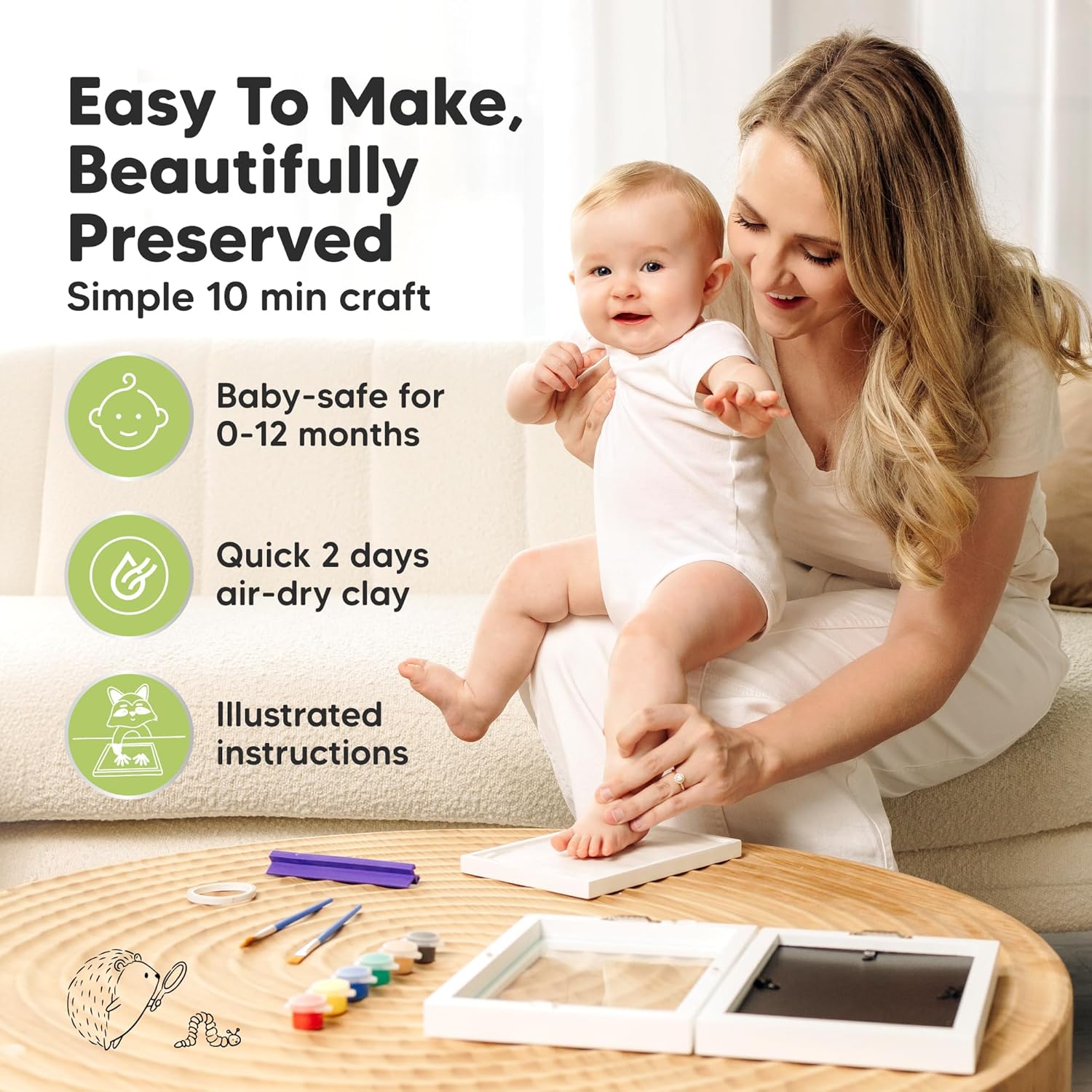 KeaBabies Personalized Hand Footprint Kit - Quick Dry Clay