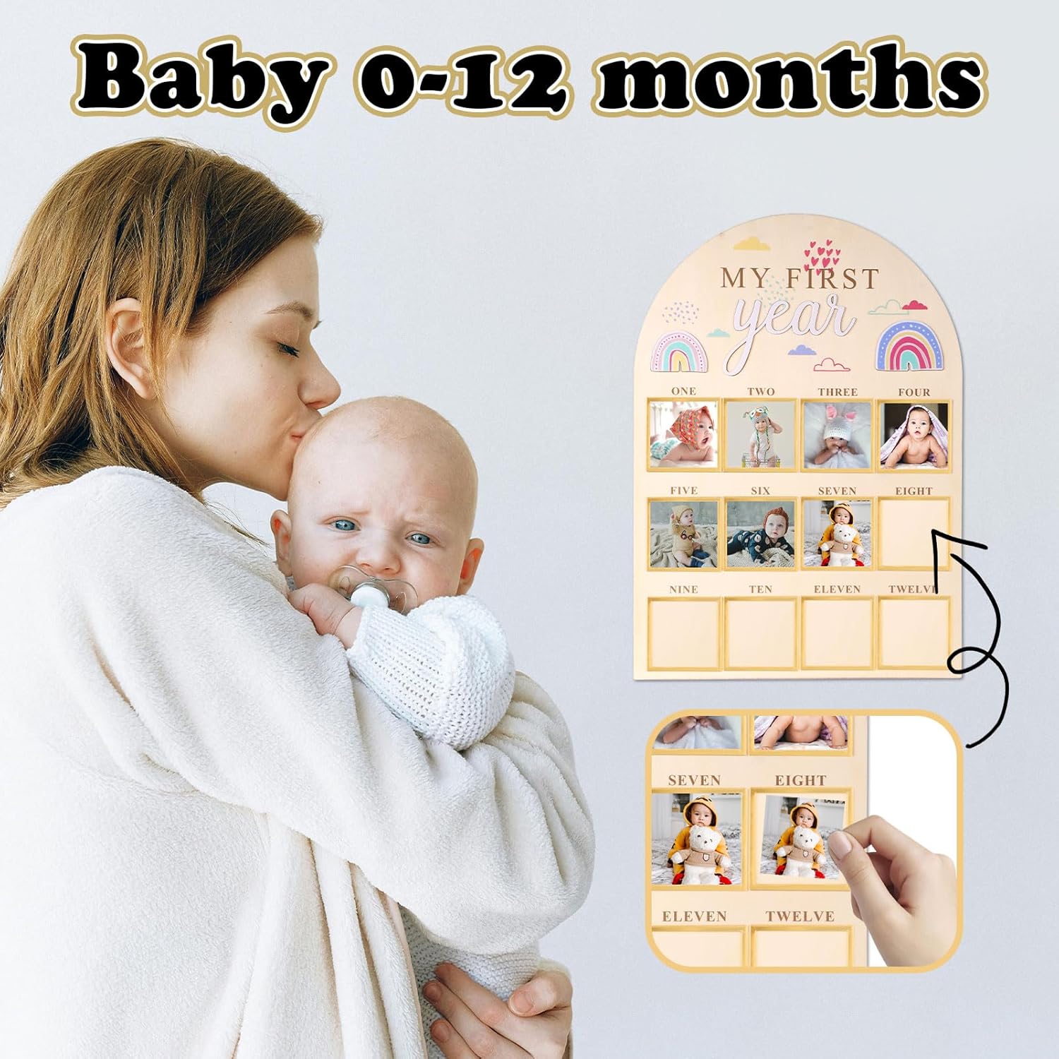 lasuroa Newborn Monthly Photo Frame 12 Months Baby Growth Board