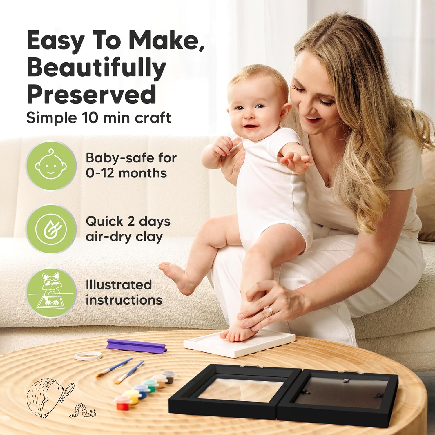 KeaBabies Personalized Baby Footprint Kit - Keepsake for Girls Boys