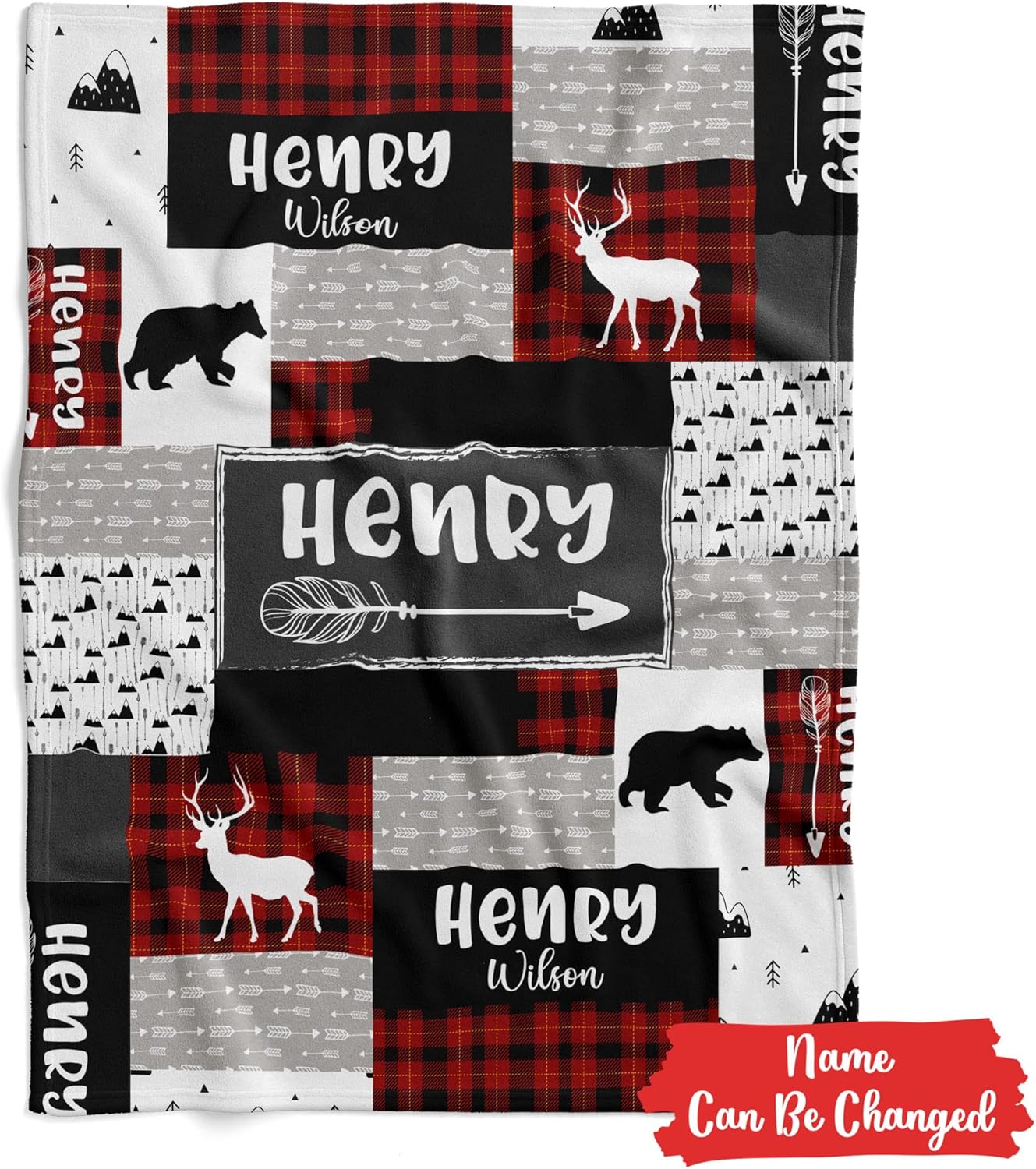 Personalized Wilderness Baby Blanket Custom Name Red Black Plaid