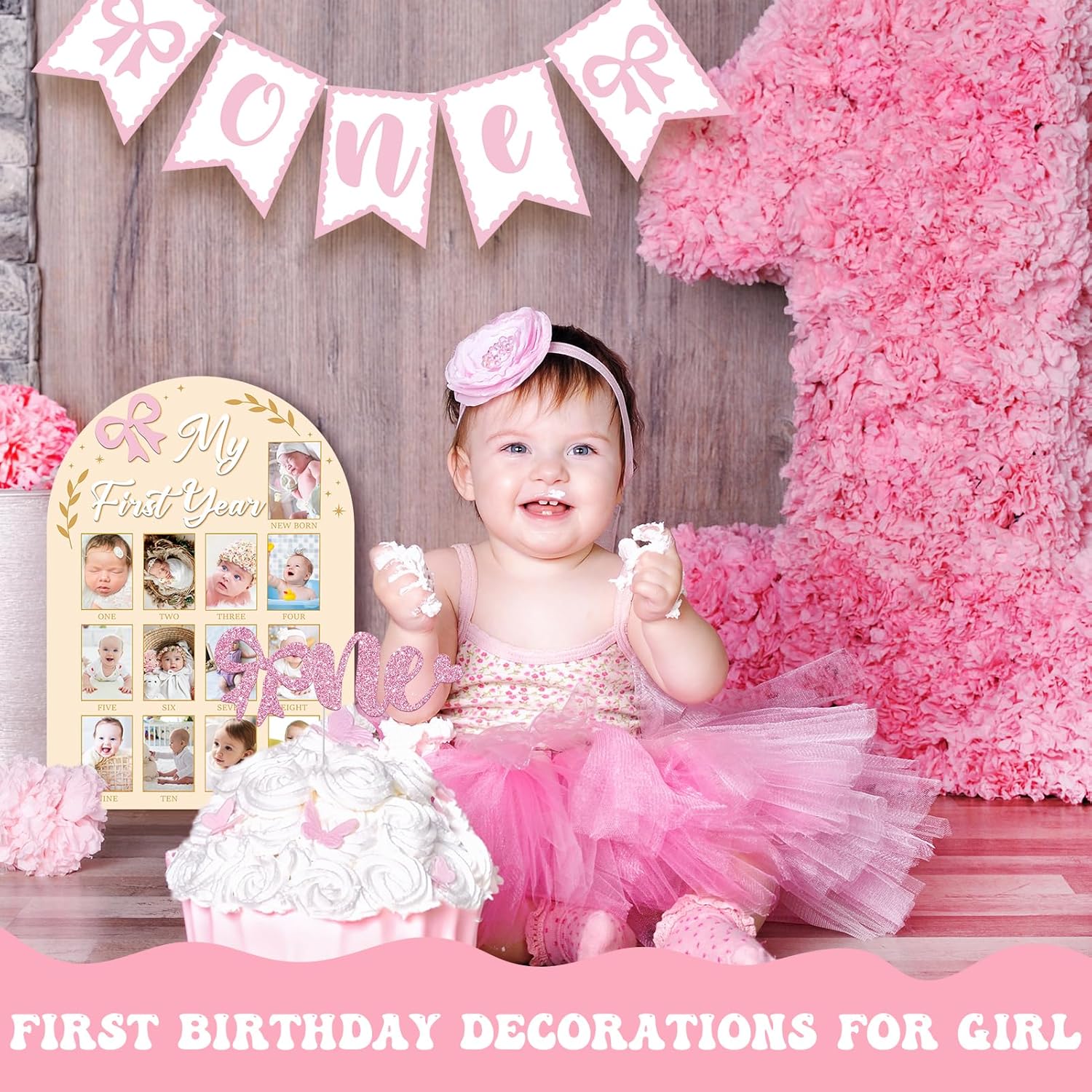 My First Year 3D Coquette Pink Bow Milestone Frame Board