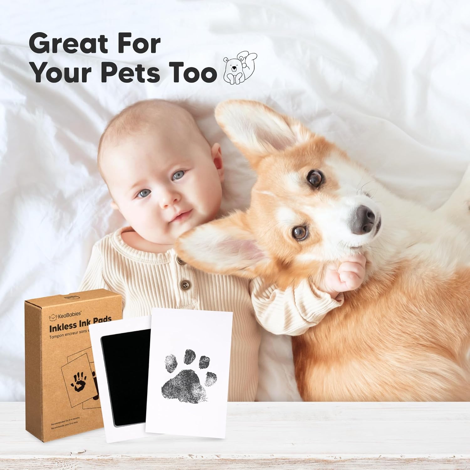 KeaBabies 12-Month Baby Photo Frame with Inkless Hand Footprint Kit