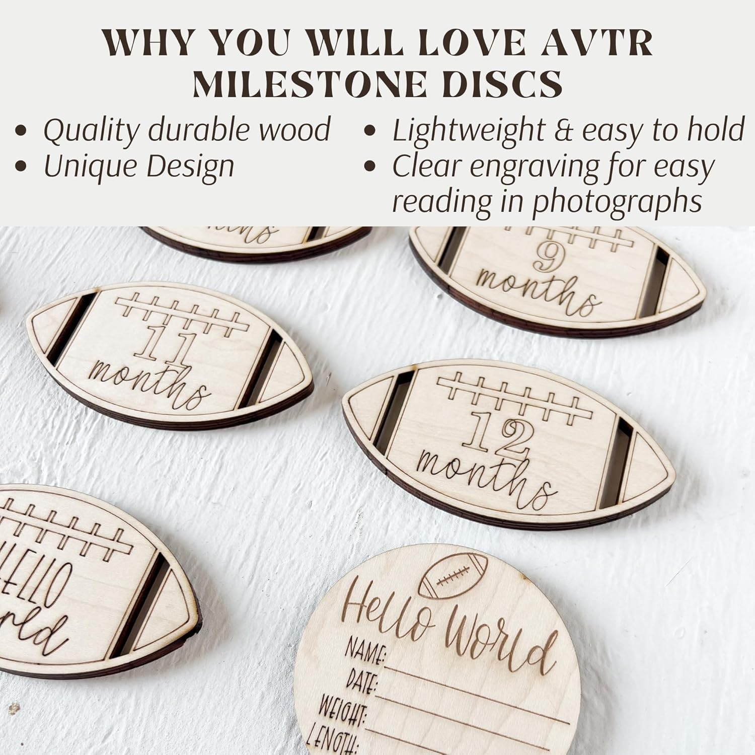 Wooden Monthly Milestone Cards 12 Months Set for Baby Growth Photos