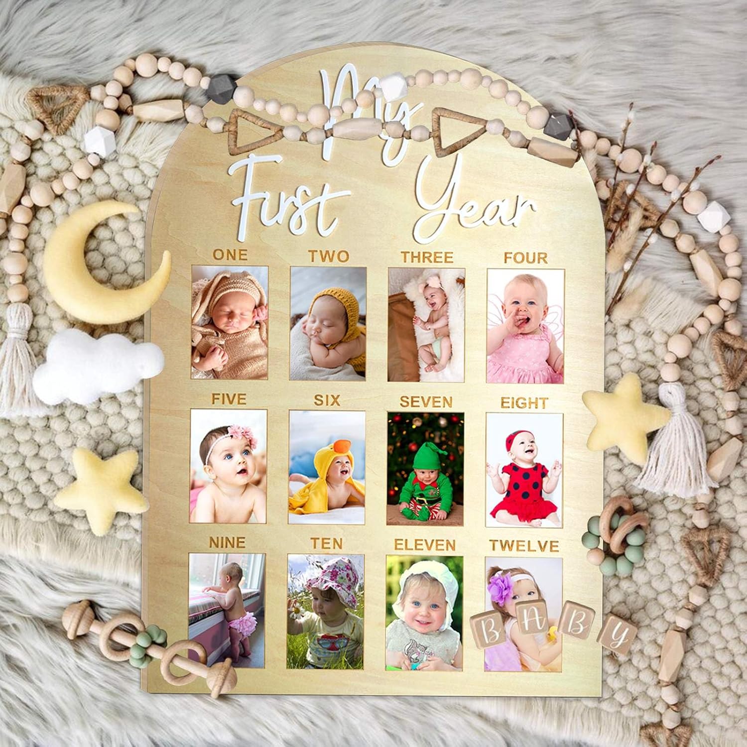 Hongpar One Year Birthday Wooden Photo Board
