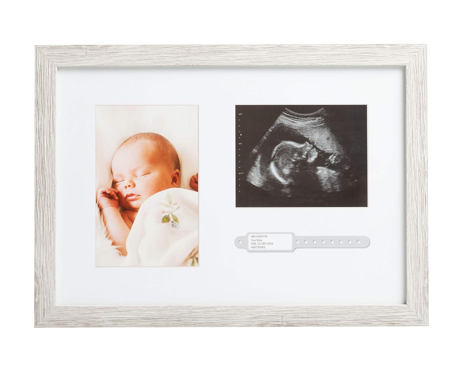 Kate Milo Rustic Picture Frame with ID Bracelet and Sonogram