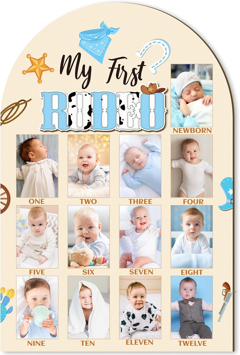 R HORSE Baby 1st Birthday 3D Cowboy Photo Board 12-Month Milestone Frame