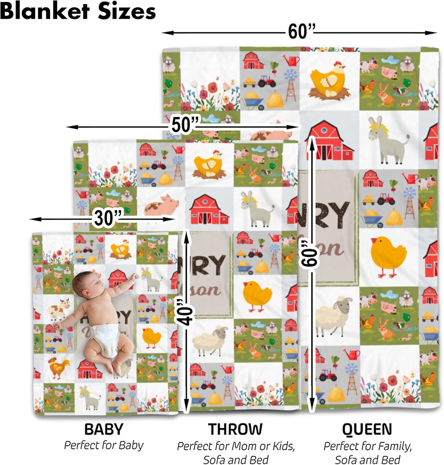 VibeCustom Personalized Farm Animal Baby Blanket