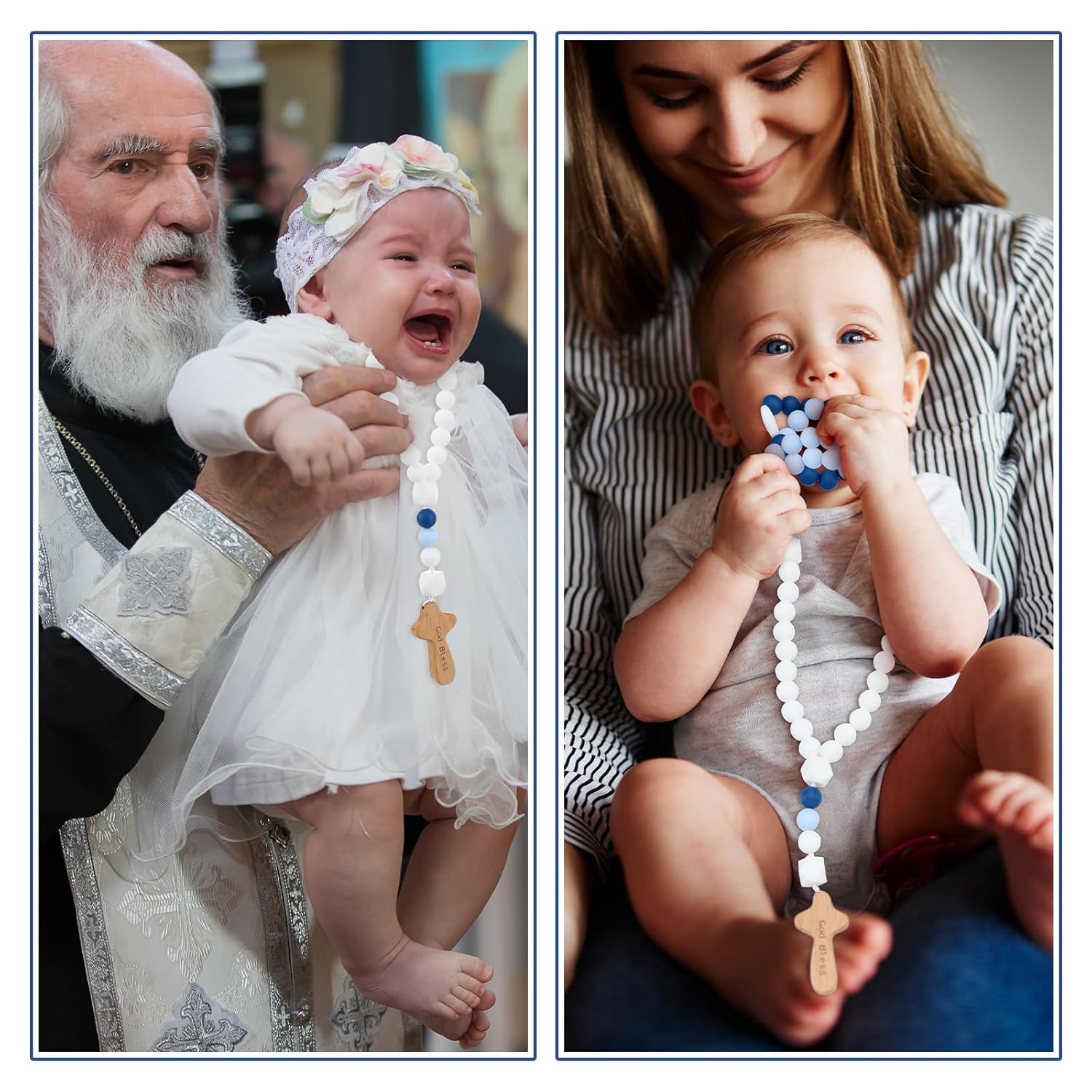 Misdary Blue Cross Baptism Silicone Rosary Gift