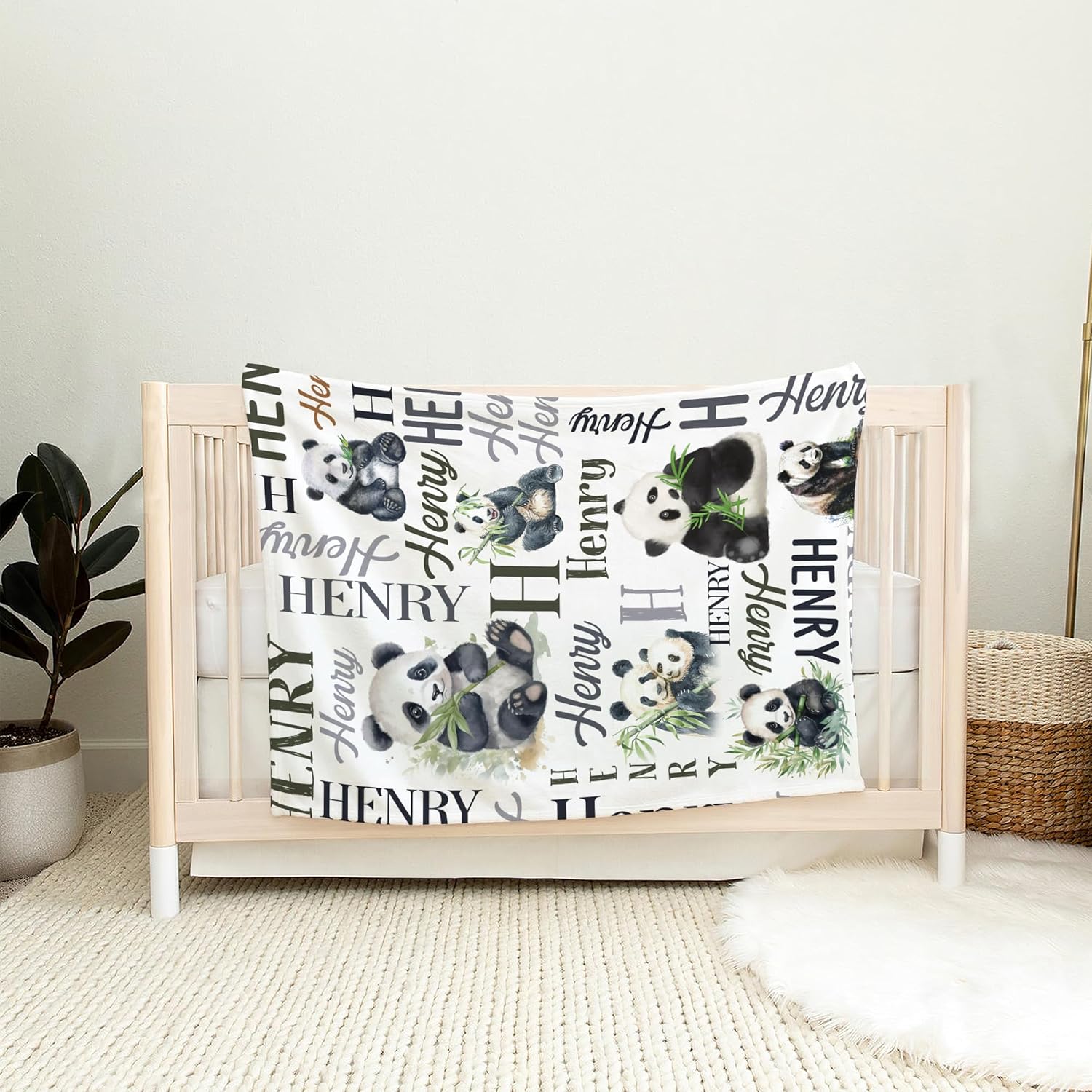 Personalized Panda Baby Blanket with Custom Name