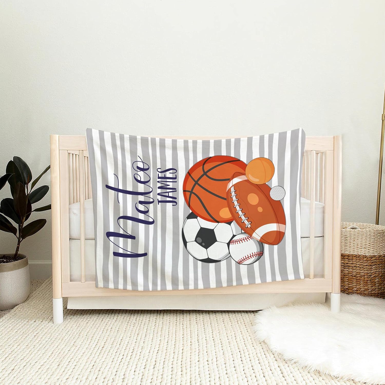 Personalized Sports Blanket with Custom Name Striped