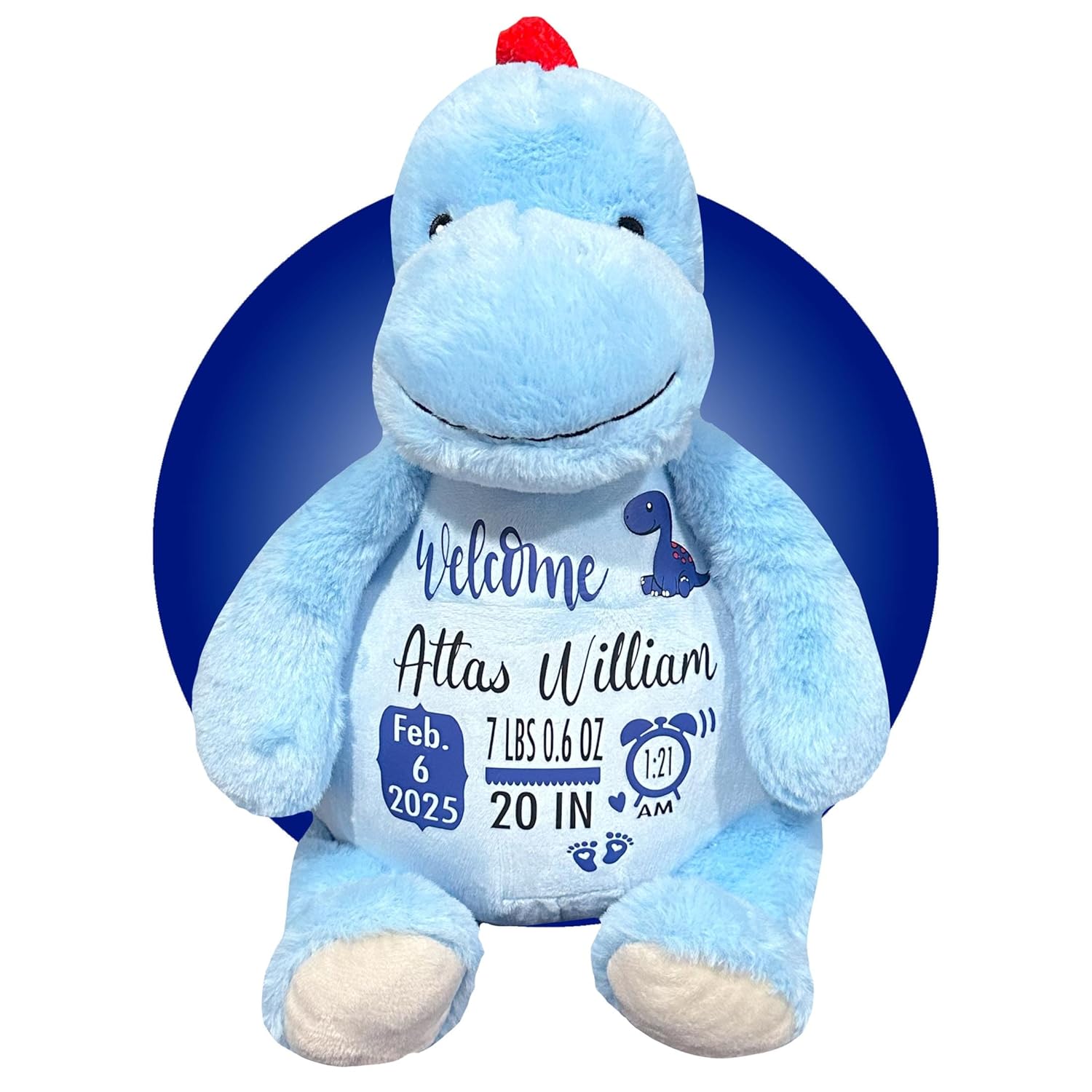 Baby Birth Stats Plush Dinosaur - Personalized Keepsake with Free Gift Wrapping