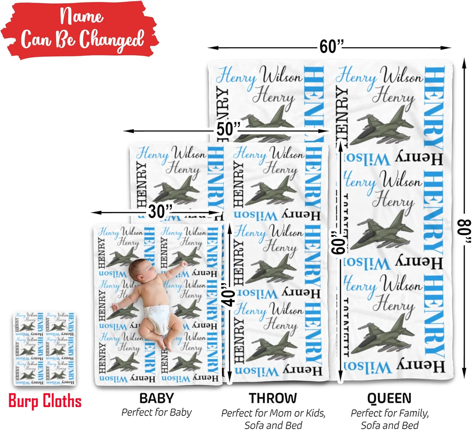 Personalized Military Airplane Baby Blanket with Custom Name
